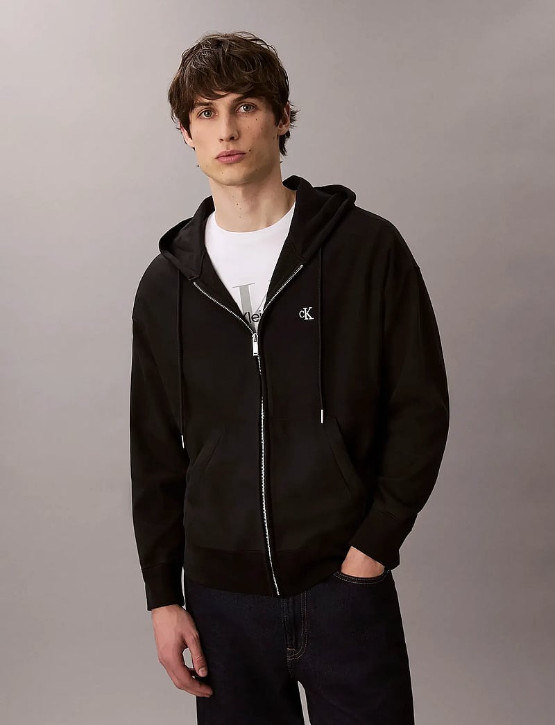 Calvin Klein Jeans - LS PREMIUM TERRY MONOGRAM FZ HOO - kapuzenpullover - black - 0