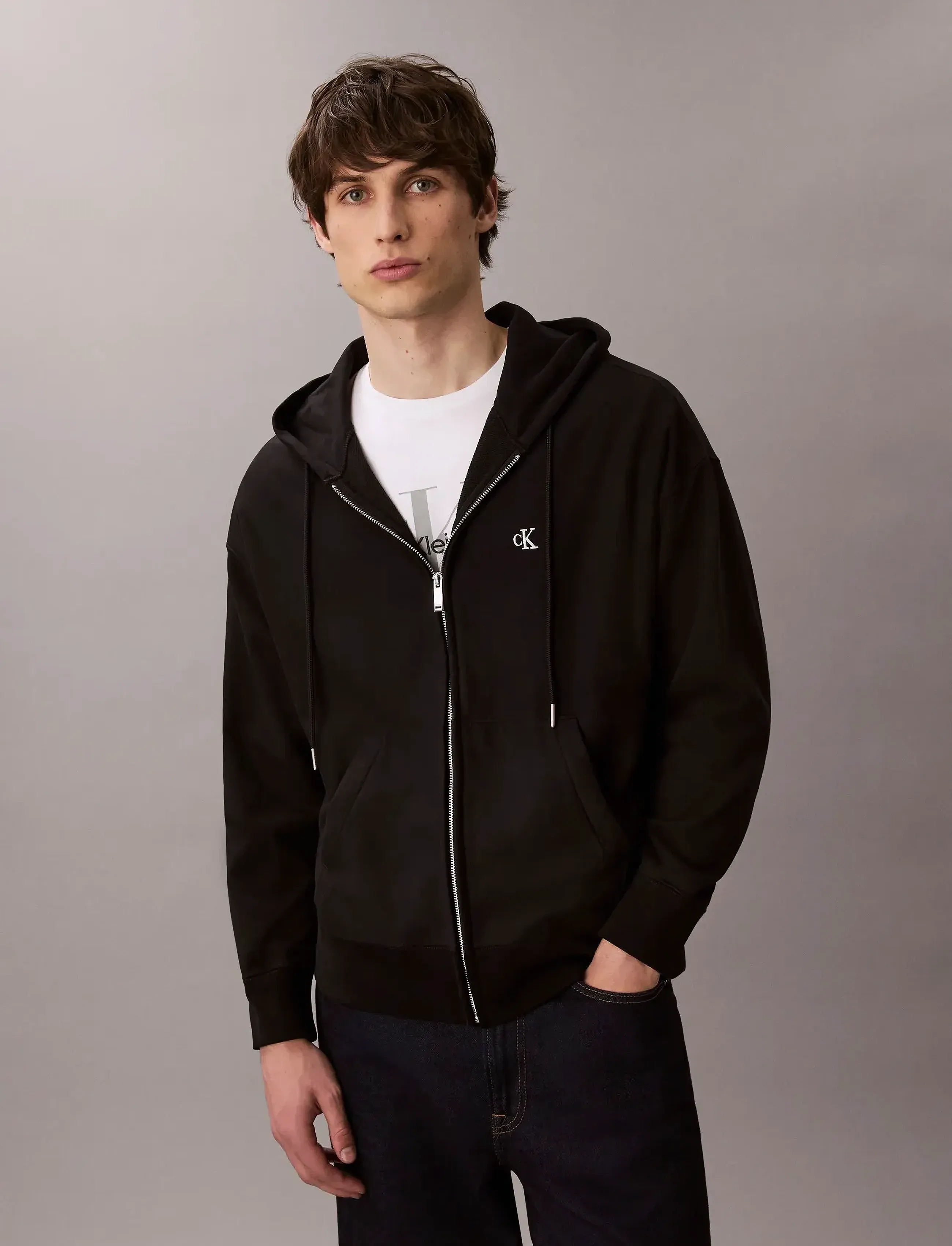 Calvin Klein Jeans LS PREMIUM TERRY MONOGRAM FZ HOO - Sweatshirts - BLACK / black