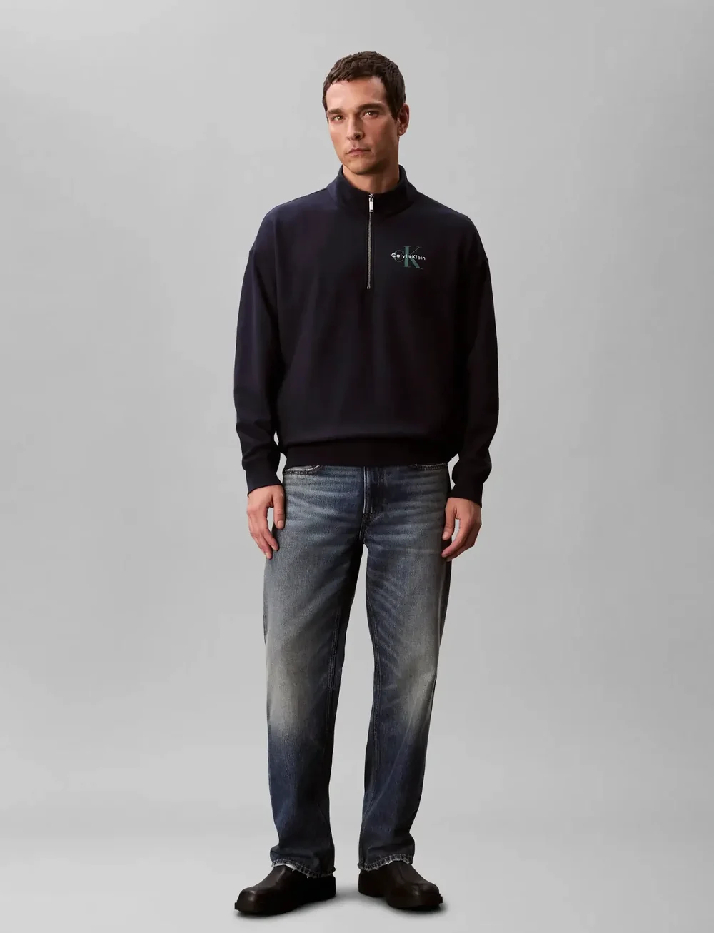 Calvin Klein Jeans - LS EU 350TERRY MICRO MONOLOGO QT - neuleet joissa puolipitkä vetoketju - dark sapphire - 0