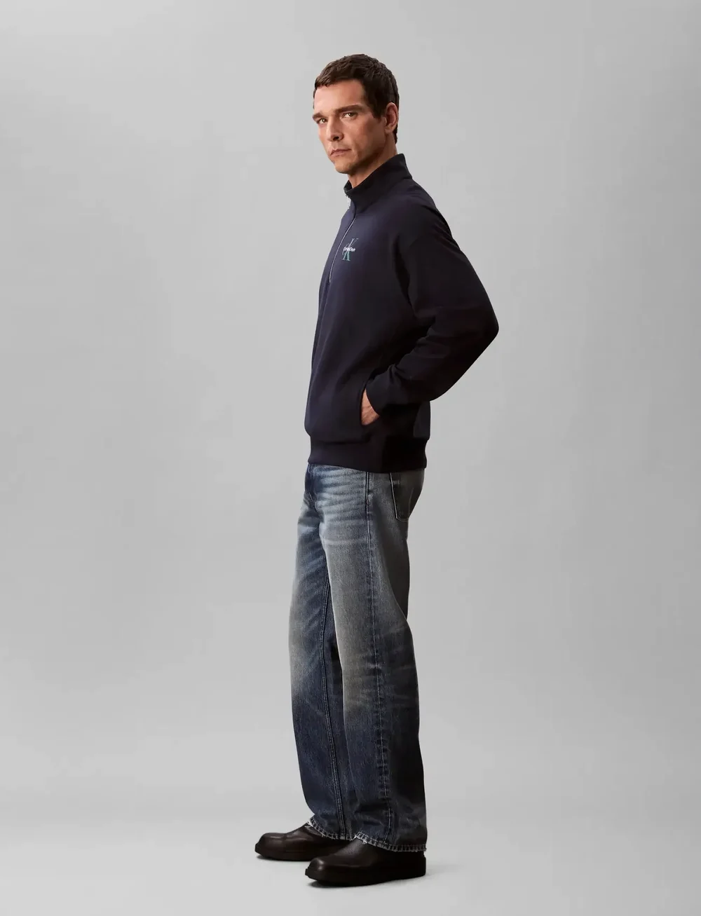 Calvin Klein Jeans - LS EU 350TERRY MICRO MONOLOGO QT - neuleet joissa puolipitkä vetoketju - dark sapphire - 5