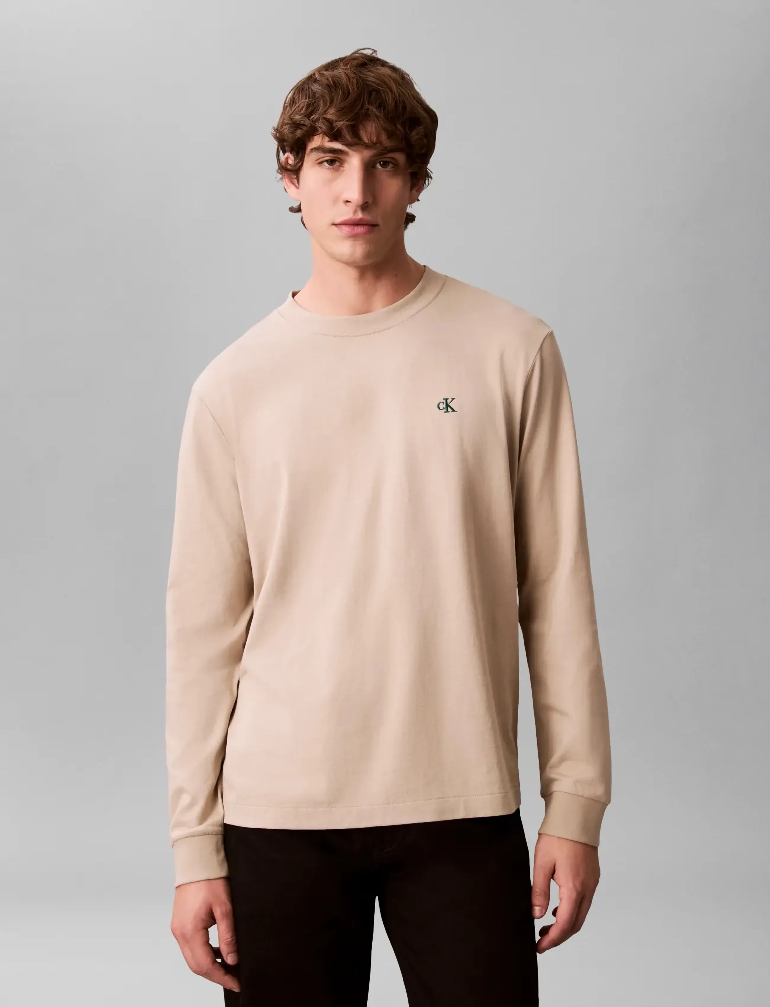 Calvin Klein Jeans LS EASY MONOGRAM TEE - Deals - ANCIENT MARBLE / beige