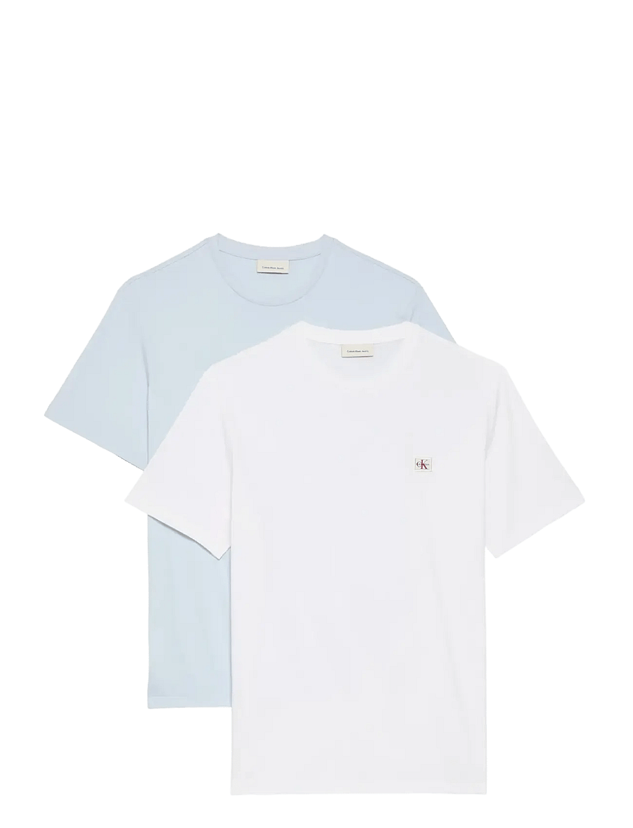 Calvin Klein Jeans - SS WOVEN LABEL TEE 2PK - t-shirts im multipack - bright white plein air - 1