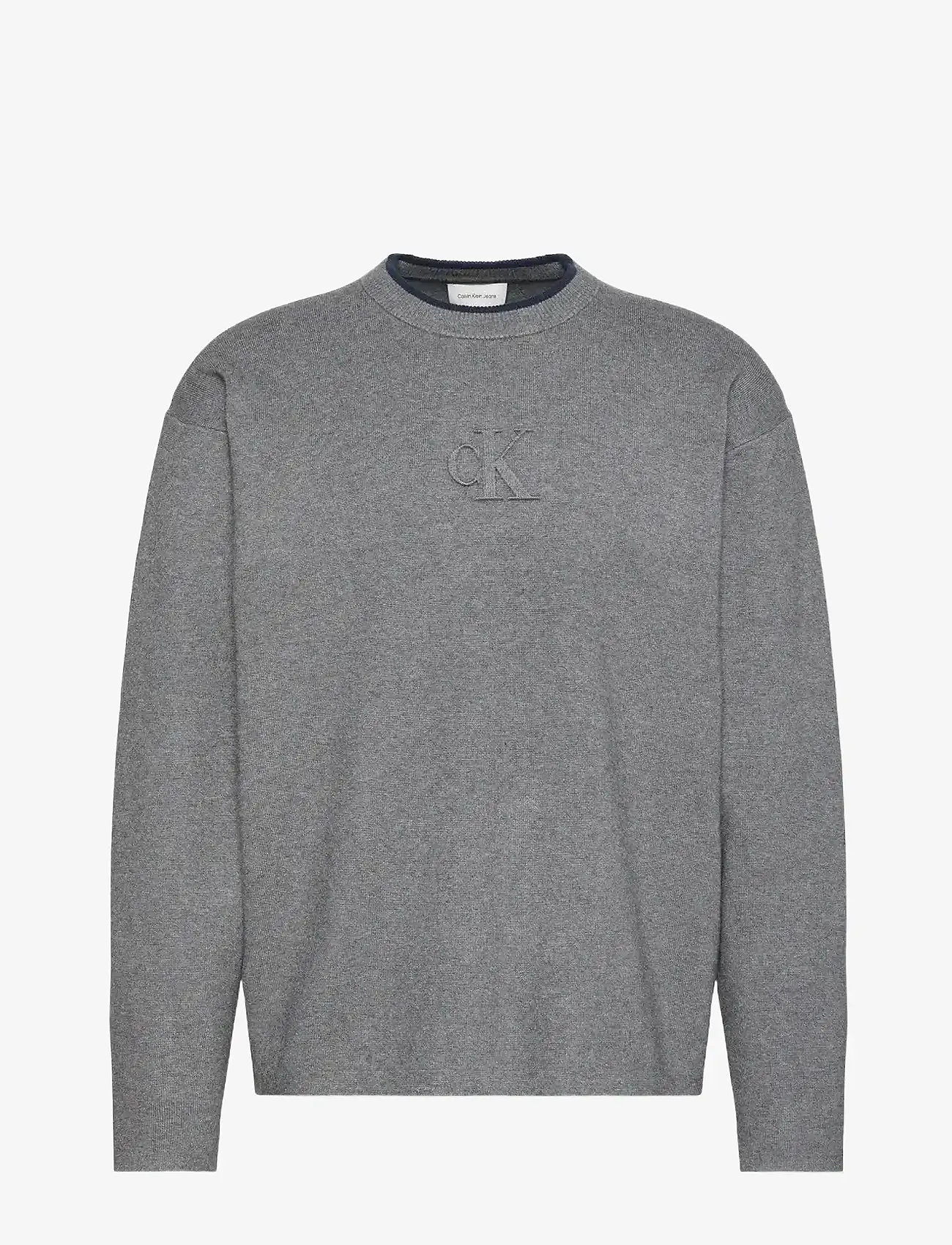 Calvin Klein Jeans - LS EMBOSSED LOGO CREWNK SWEATER - Ümmarguse kaelusega kudumid - med. grey htr - 1