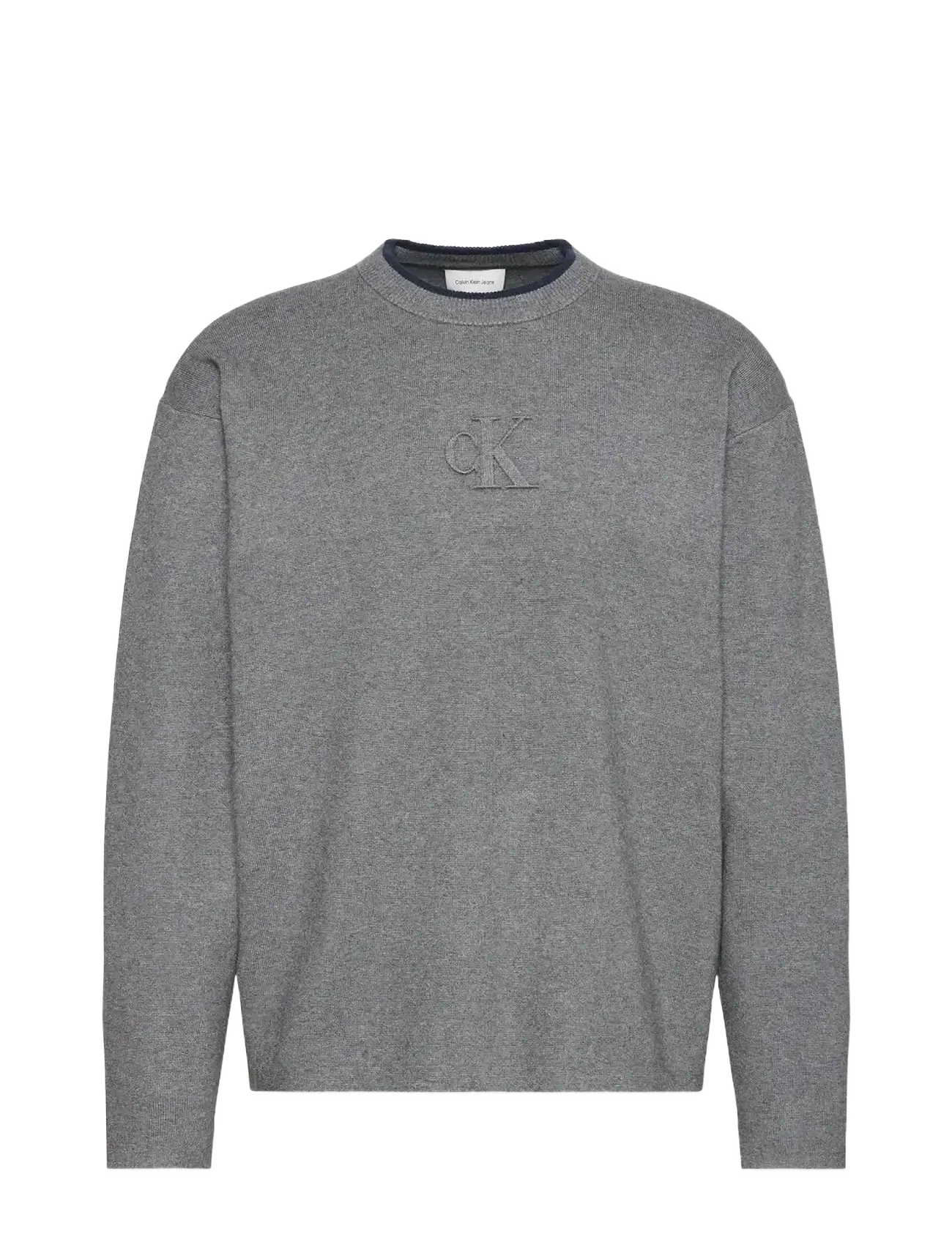 LS EMBOSSED LOGO CREWNK SWEATER - MED. GREY HTR