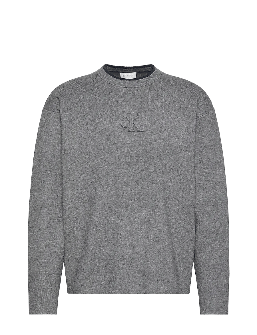 Calvin Klein Jeans - LS EMBOSSED LOGO CREWNK SWEATER - round necks - med. grey htr - 1