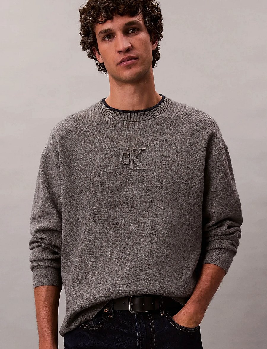 Calvin Klein Jeans - LS EMBOSSED LOGO CREWNK SWEATER - round necks - med. grey htr - 5