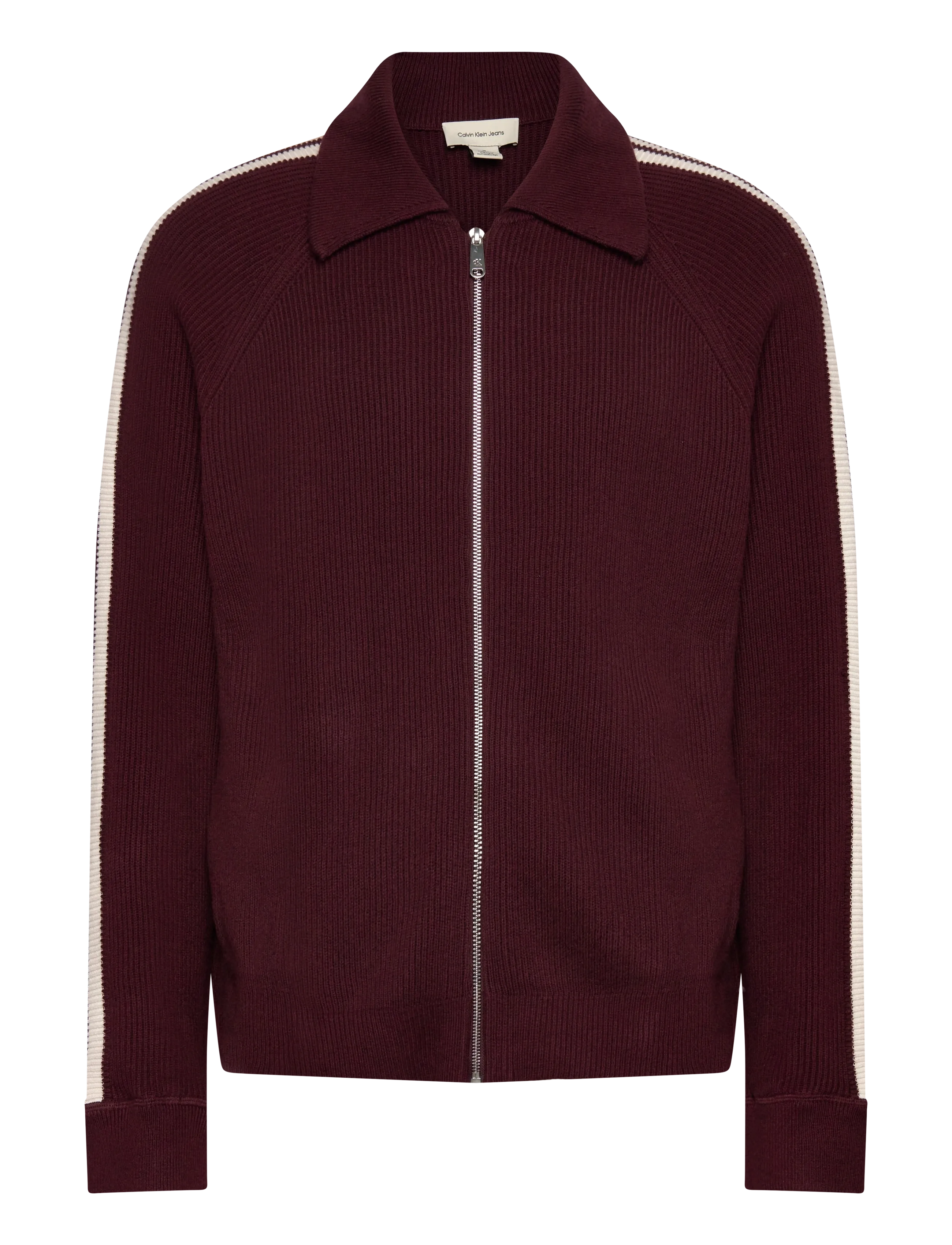 Calvin Klein Jeans LS RACING STRIPE FZ SWEATER 9GG - Strickmode - MOROCCAN BROWN / burgundy