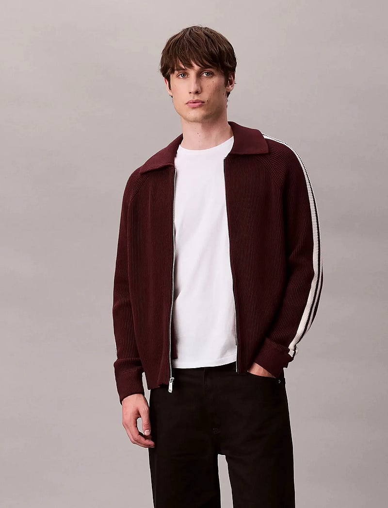 Calvin Klein Jeans - LS RACING STRIPE FZ SWEATER 9GG - pullover mit durchgehendem reißverschluss - moroccan brown - 0