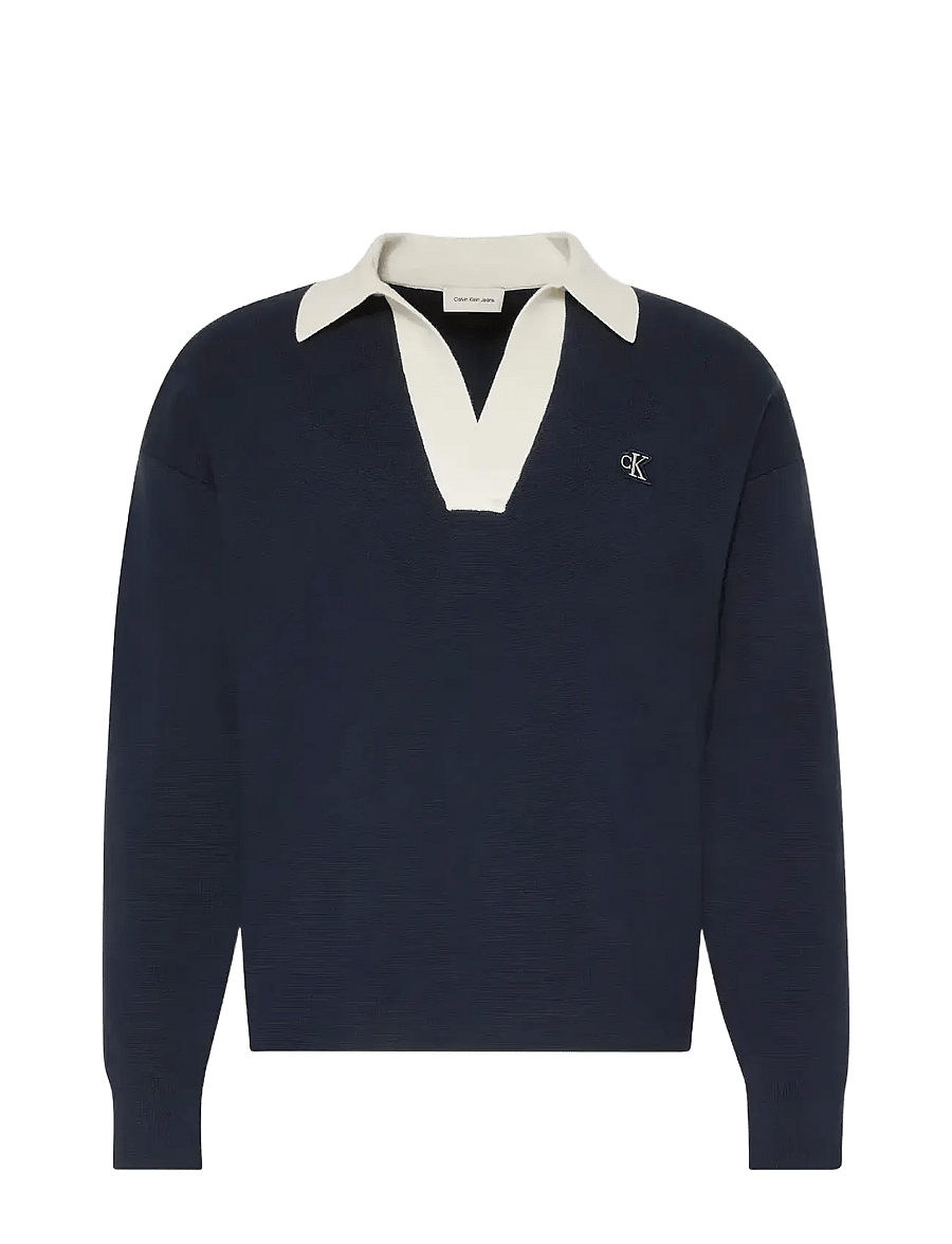 Calvin Klein Jeans - LS SOLID OVERSIZED JOHNNY COLLAR - langärmelige strick-polohemden - dark sapphire - 1
