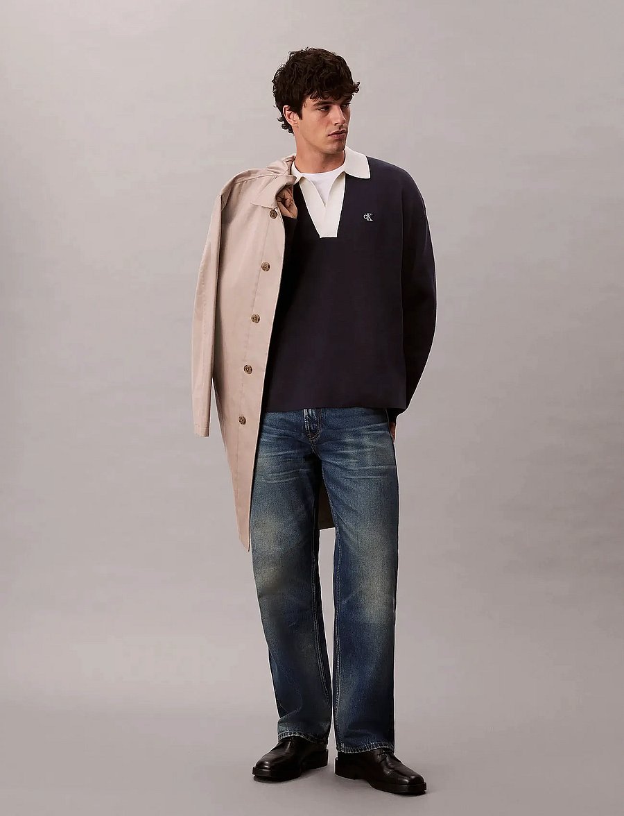 Calvin Klein Jeans - LS SOLID OVERSIZED JOHNNY COLLAR - langärmelige strick-polohemden - dark sapphire - 2