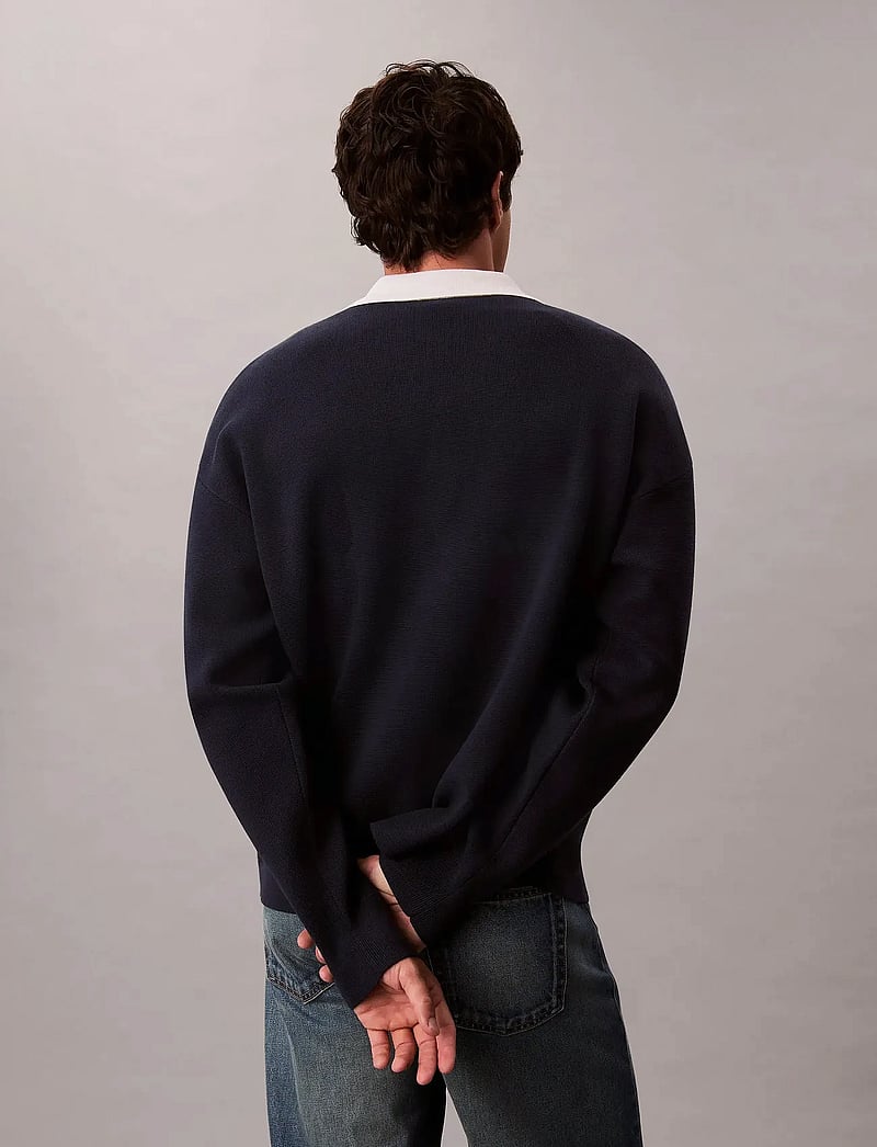 Calvin Klein Jeans - LS SOLID OVERSIZED JOHNNY COLLAR - stickade pikéer - dark sapphire - 4