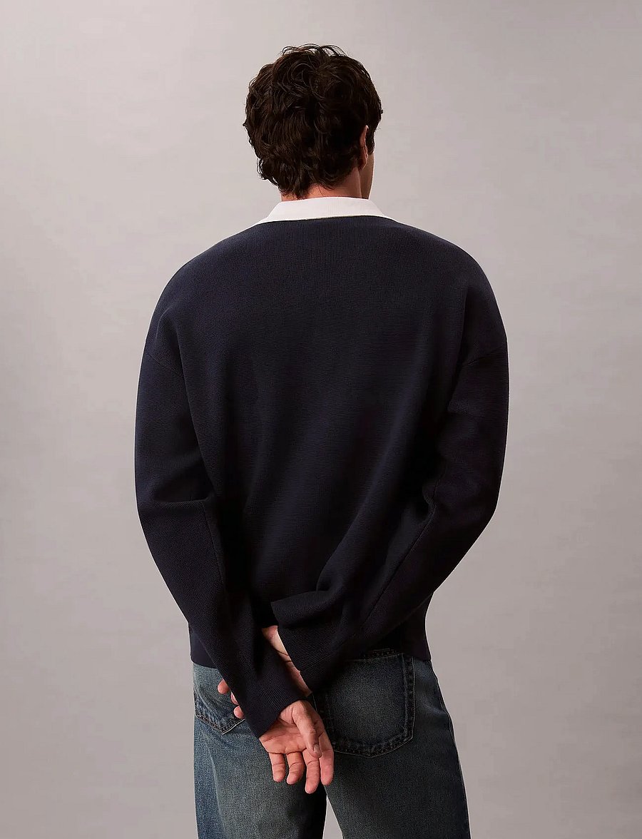 Calvin Klein Jeans - LS SOLID OVERSIZED JOHNNY COLLAR - langärmelige strick-polohemden - dark sapphire - 4