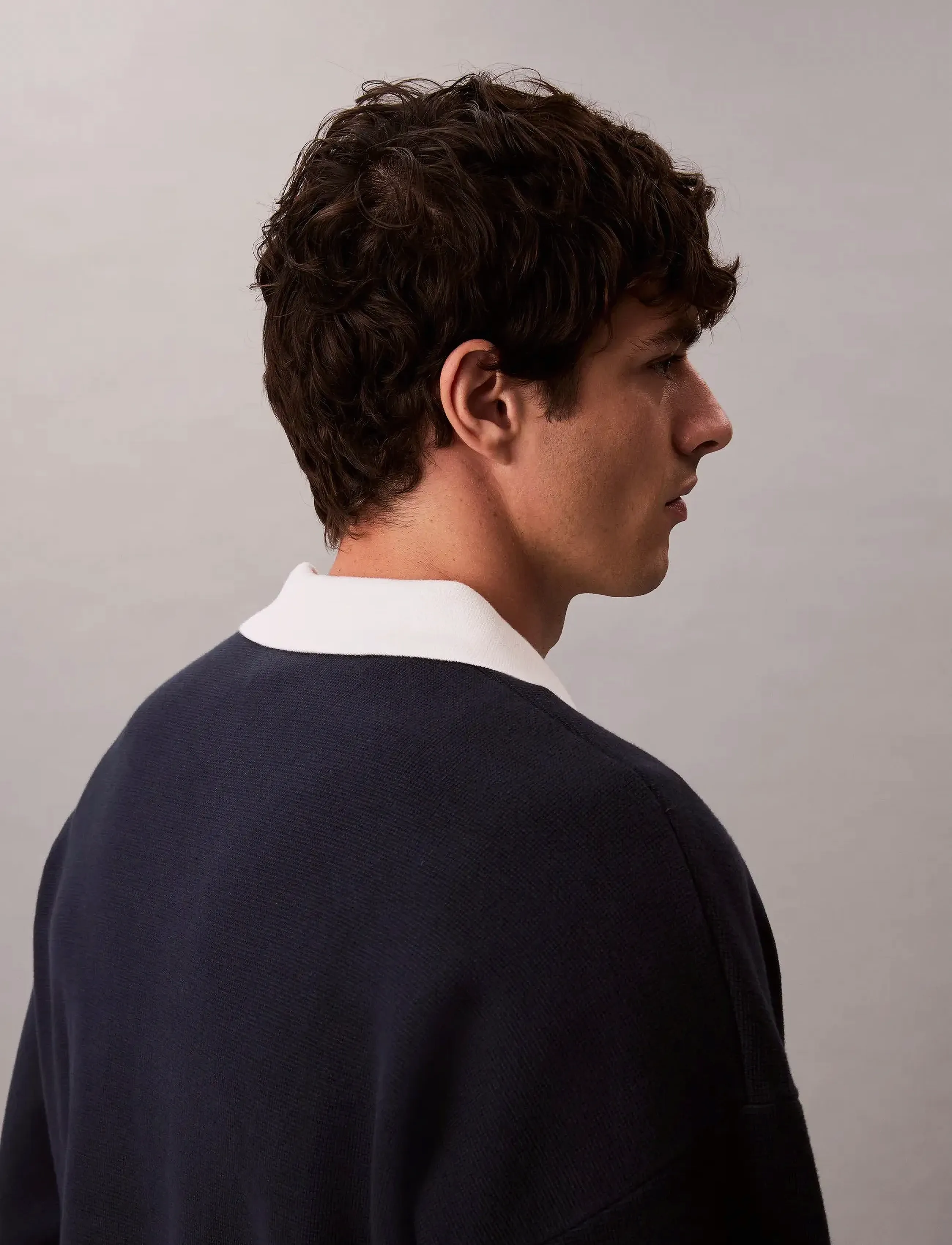 Calvin Klein Jeans LS SOLID OVERSIZED JOHNNY COLLAR - Strickmode - DARK SAPPHIRE / navy