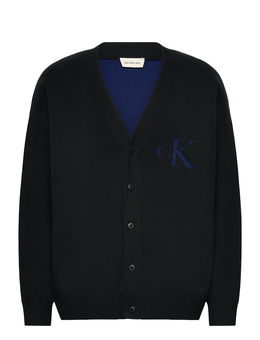 Calvin Klein Jeans - LS CTTN CASHMERE 3D LOGO CARDIGA - strickjacken - black - 1