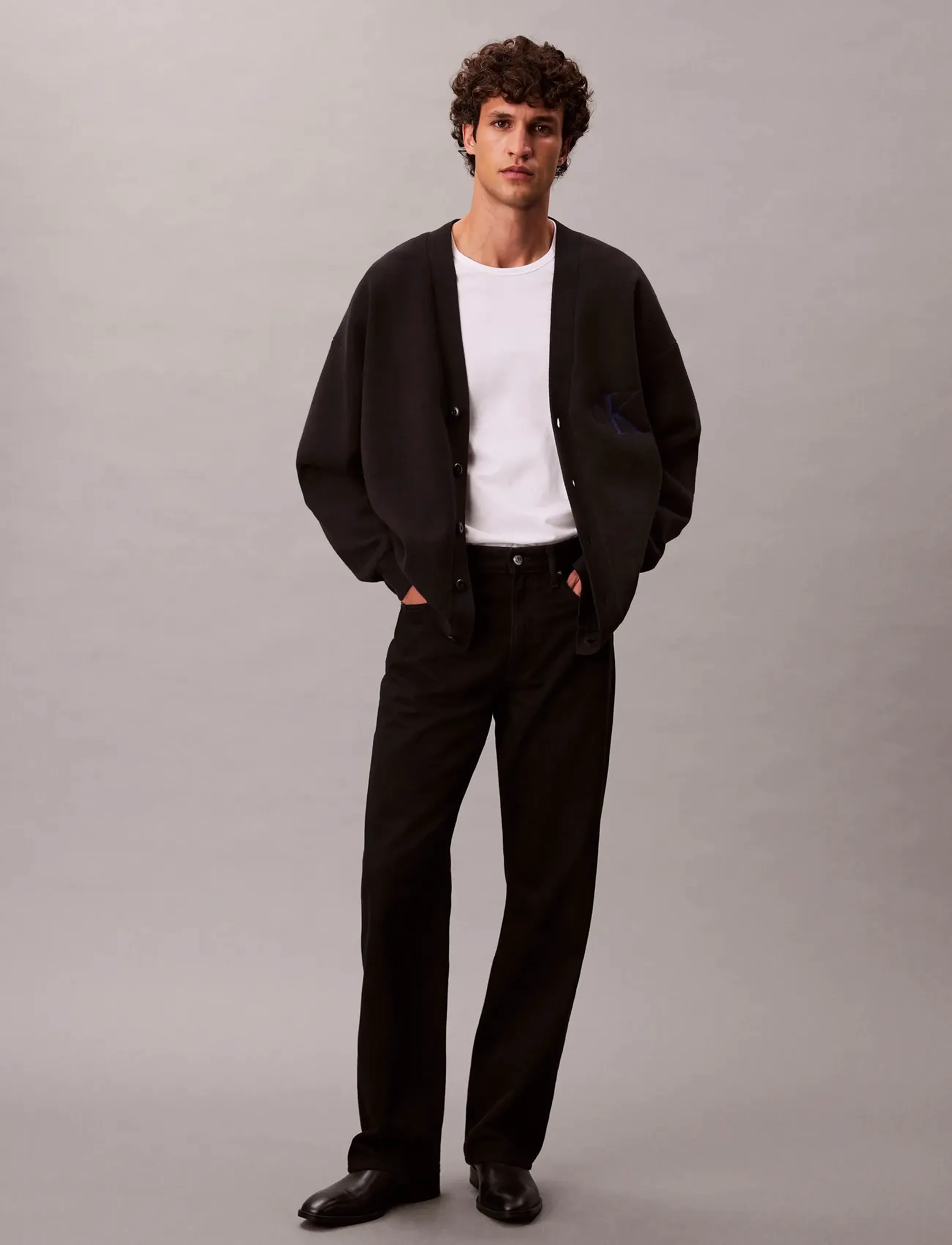 Calvin Klein Jeans LS CTTN CASHMERE 3D LOGO CARDIGA - Festival outfit - BLACK / black