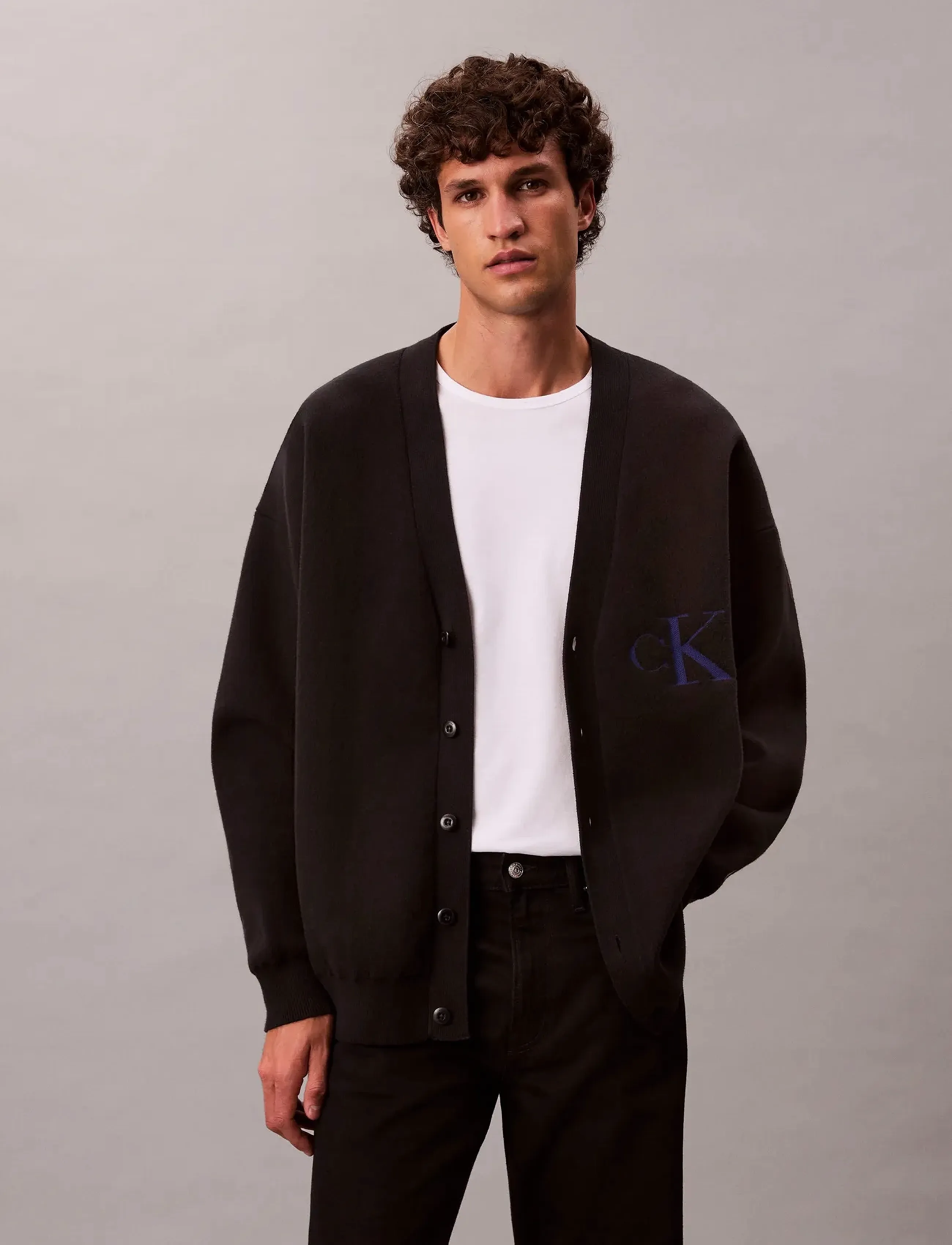 Calvin Klein Jeans LS CTTN CASHMERE 3D LOGO CARDIGA - Cardigans - BLACK / black