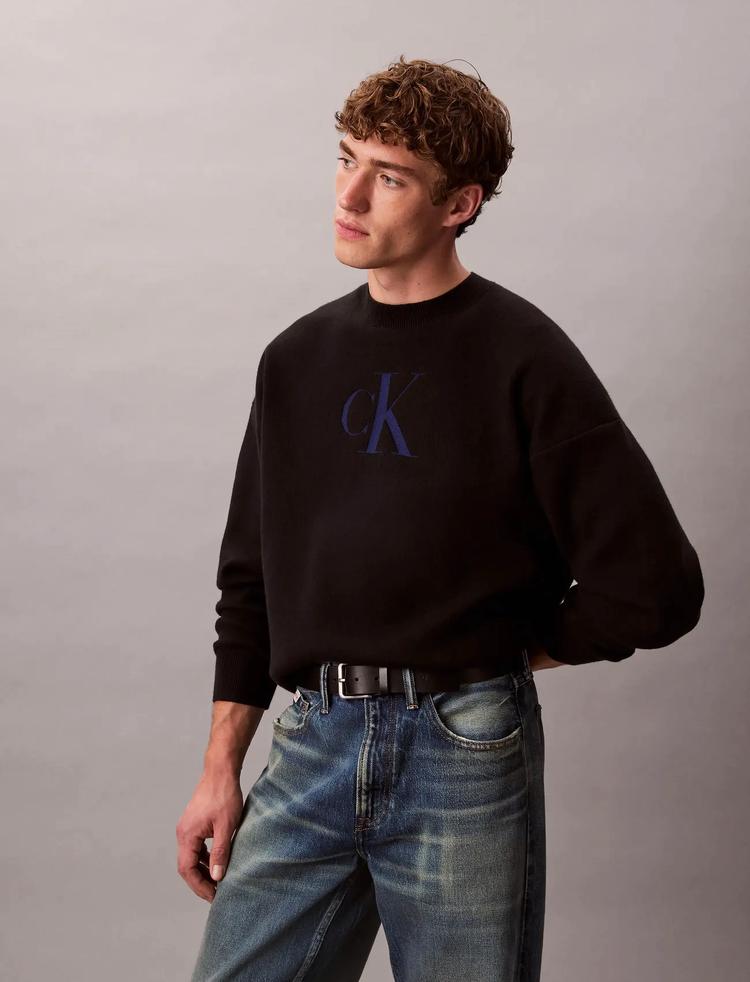 Calvin Klein Jeans - LS CTTN CASHMERE 3D LOGO CRWNK S - nach stil kaufen - black - 3