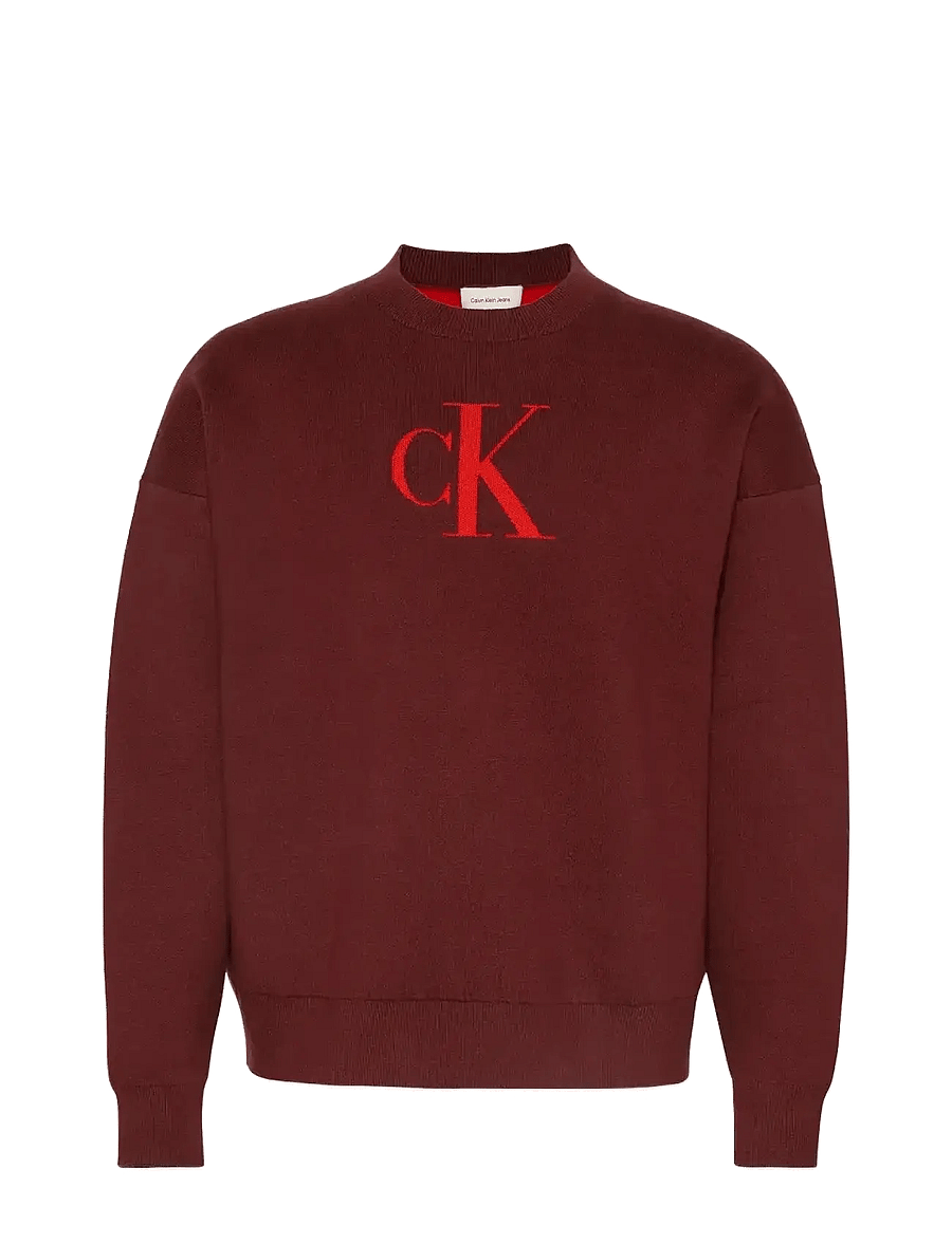 Calvin Klein Jeans - LS CTTN CASHMERE 3D LOGO CRWNK S - sweatshirts - cherry mahogany - 1