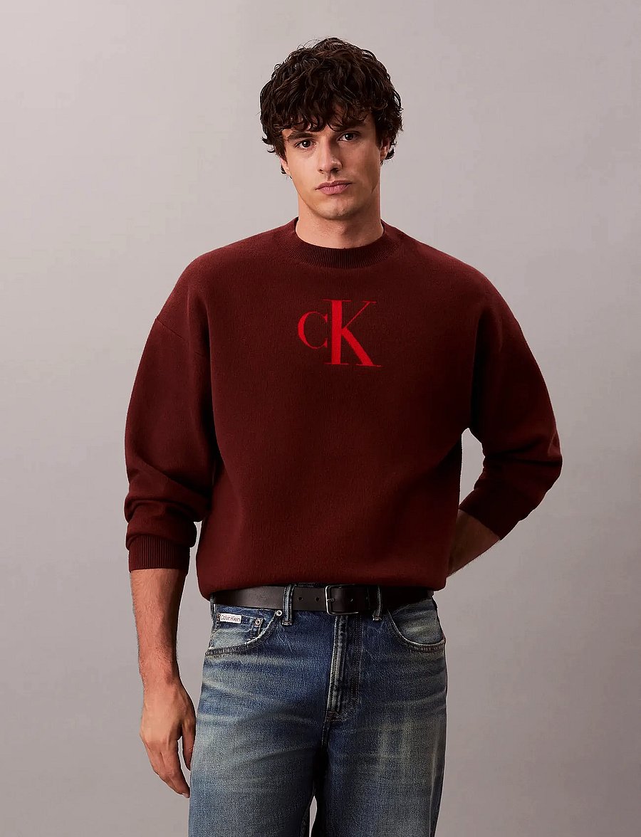 Calvin Klein Jeans - LS CTTN CASHMERE 3D LOGO CRWNK S - sweatshirts - cherry mahogany - 0