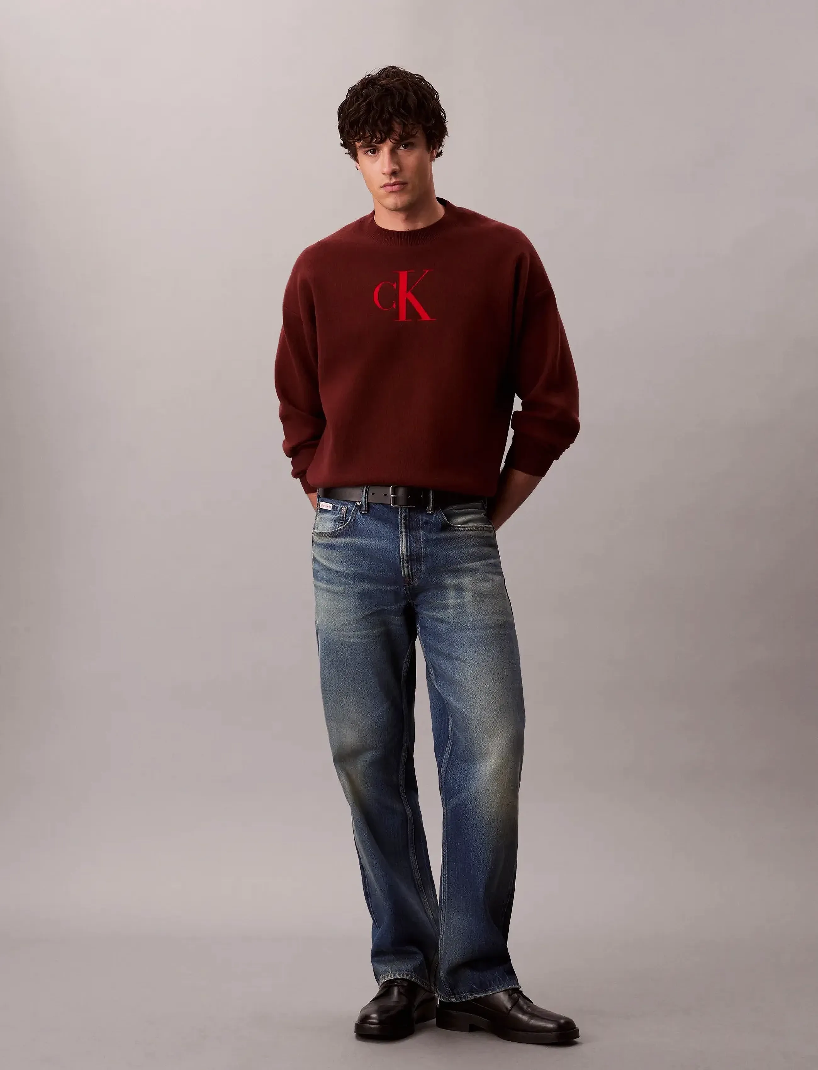 Calvin Klein Jeans - LS CTTN CASHMERE 3D LOGO CRWNK S - shop efter stil - cherry mahogany - 3
