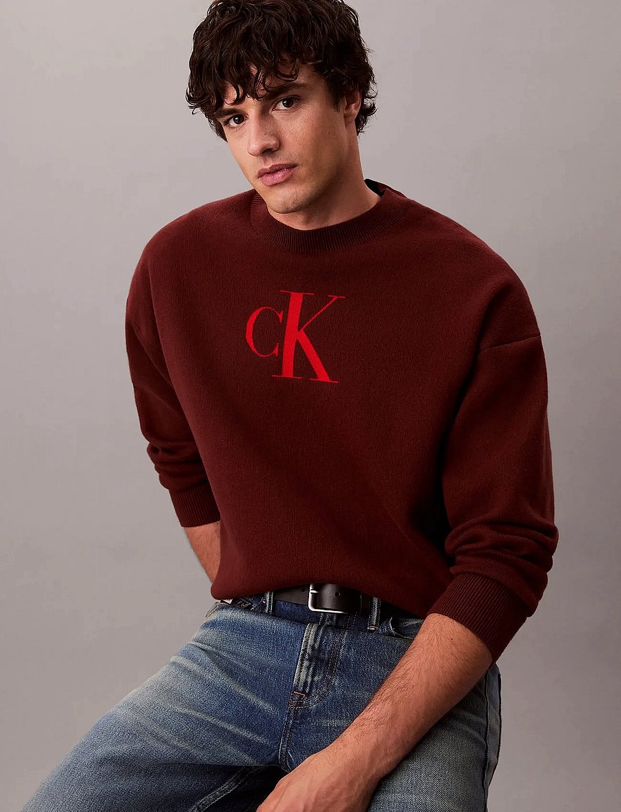 Calvin Klein Jeans - LS CTTN CASHMERE 3D LOGO CRWNK S - sweatshirts - cherry mahogany - 5