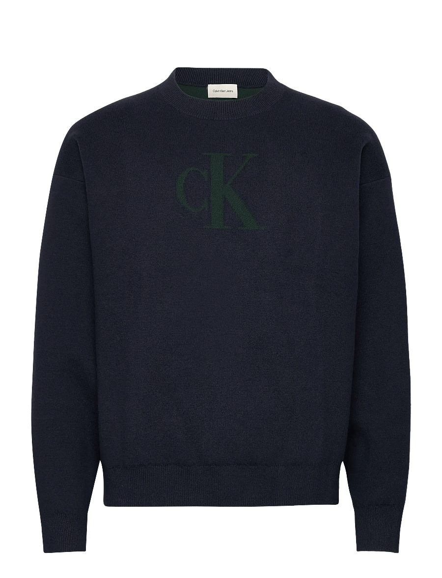 Calvin Klein Jeans - LS CTTN CASHMERE 3D LOGO CRWNK S - dressipluusid - dark sapphire - 1