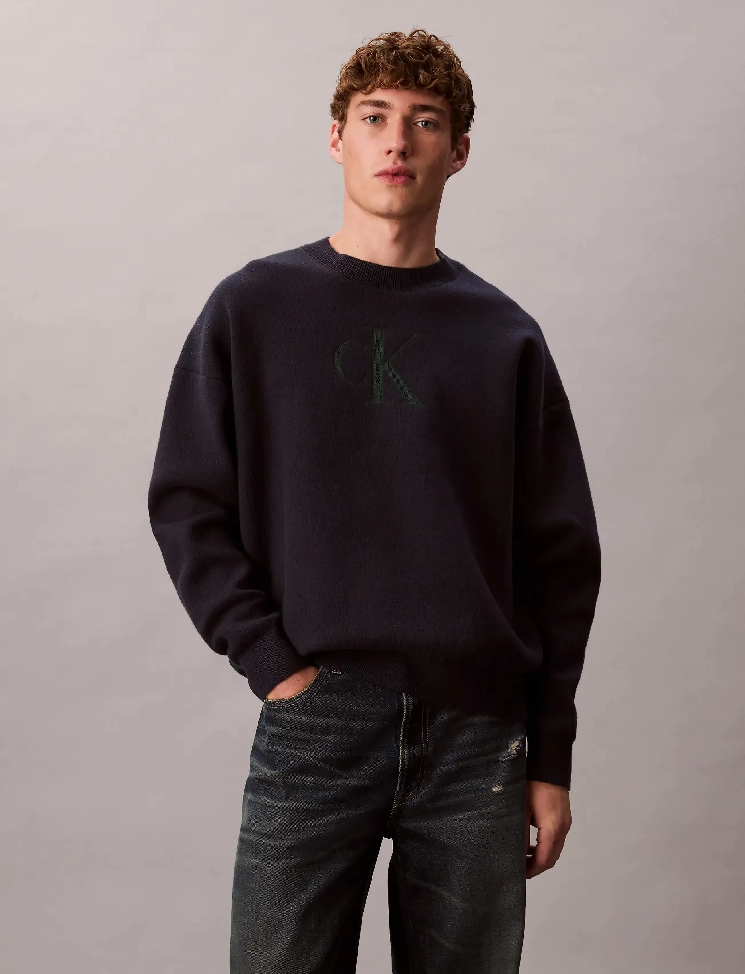 Calvin Klein Jeans LS CTTN CASHMERE 3D LOGO CRWNK S - Sweatshirts - DARK SAPPHIRE / navy