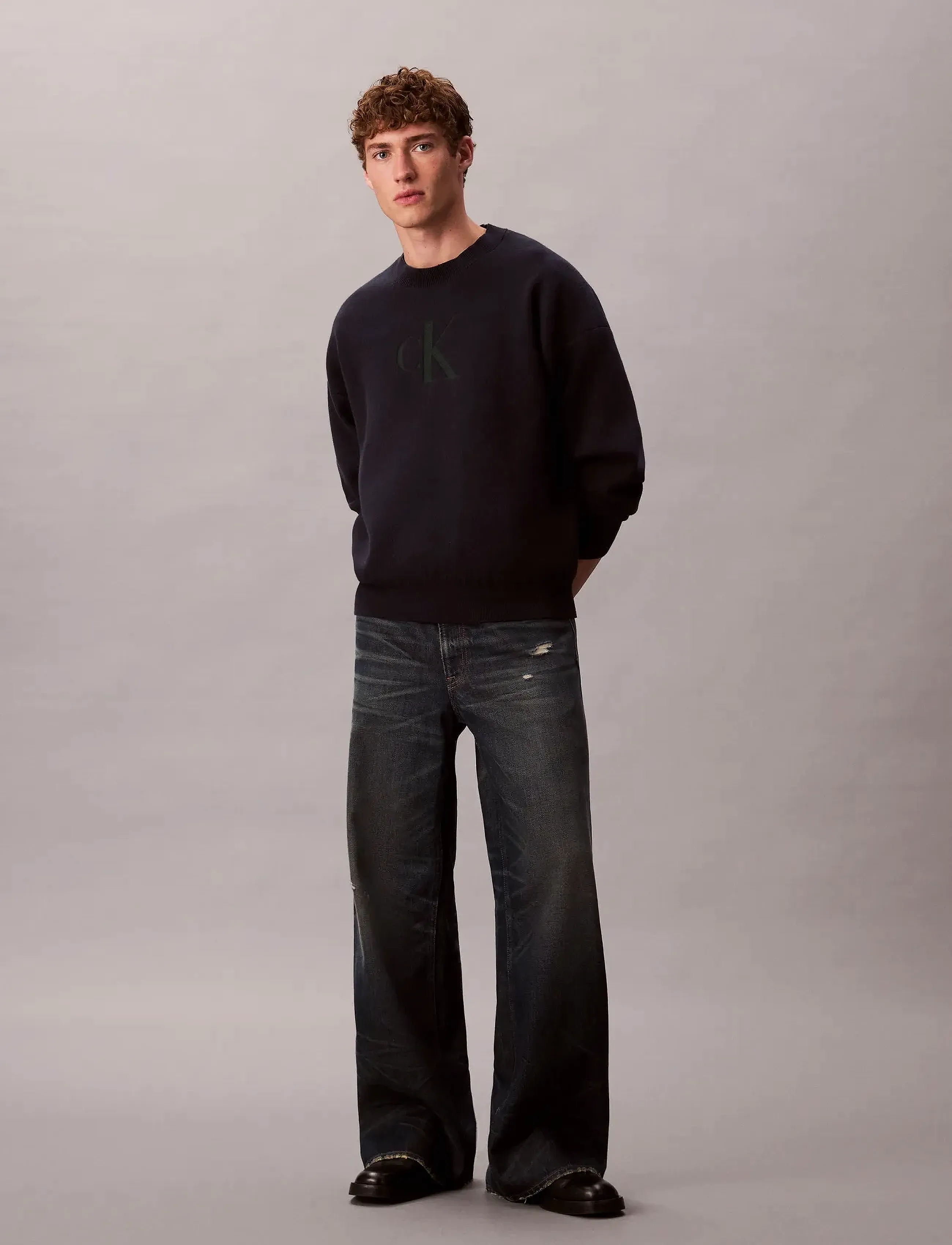 Calvin Klein Jeans - LS CTTN CASHMERE 3D LOGO CRWNK S - sweats - dark sapphire - 5
