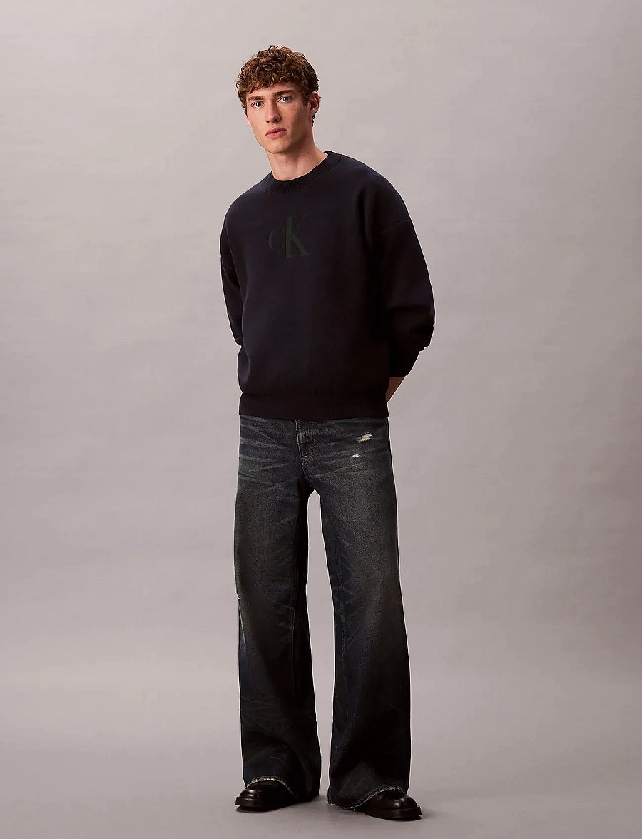 Calvin Klein Jeans - LS CTTN CASHMERE 3D LOGO CRWNK S - dressipluusid - dark sapphire - 5