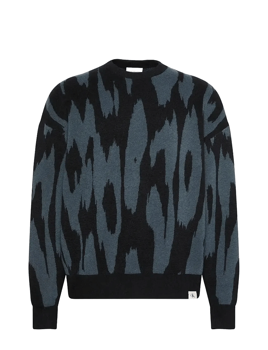 Calvin Klein Jeans - LS ABSTRACT JACQUARD CRWNK SWTR - megztiniai su apvalia apykakle - harlem night blue - 1