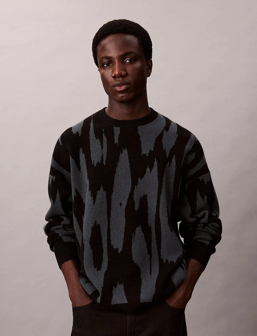Calvin Klein Jeans - LS ABSTRACT JACQUARD CRWNK SWTR - megztiniai su apvalia apykakle - harlem night blue - 2