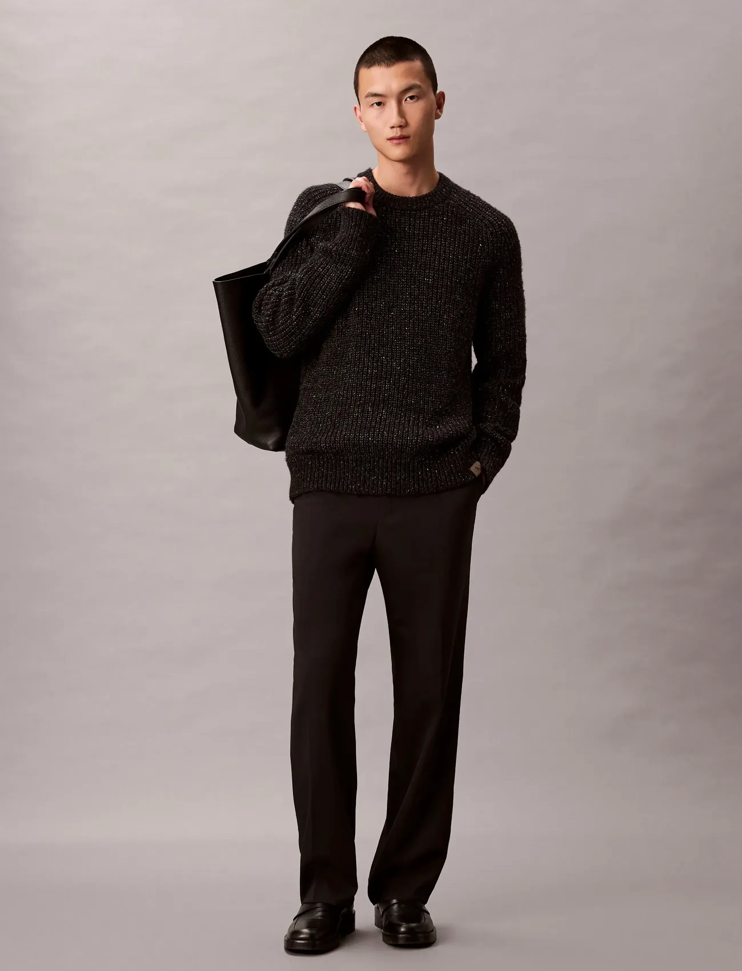 Calvin Klein Jeans LS NOVELTY YARN RAGLAN CREWNK SW - Festival outfit - BLACK / black