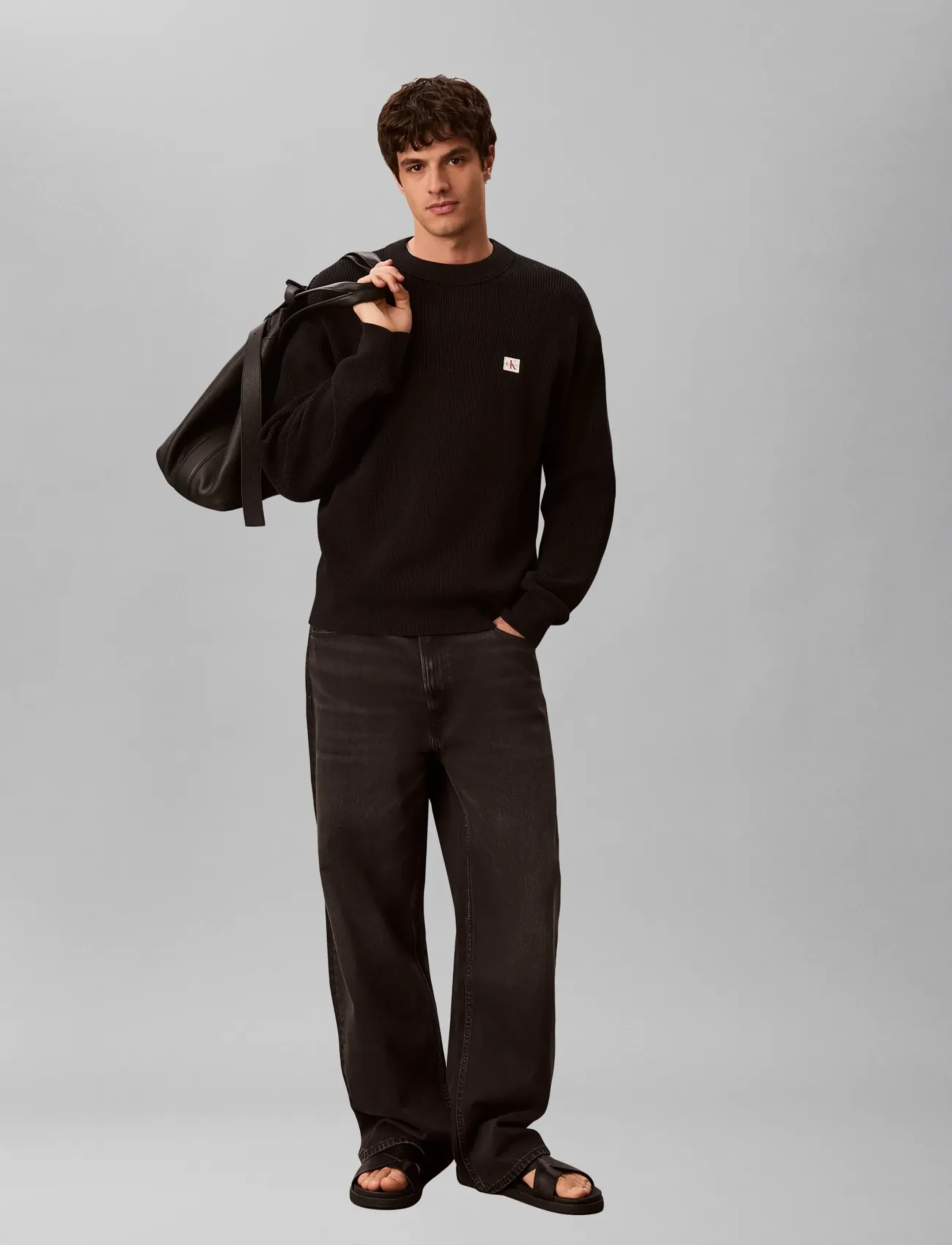 Calvin Klein Jeans LS EZ COTTON WAFFLE CRWNK SWTR 9 - Osta stiili järgi - BLACK / black