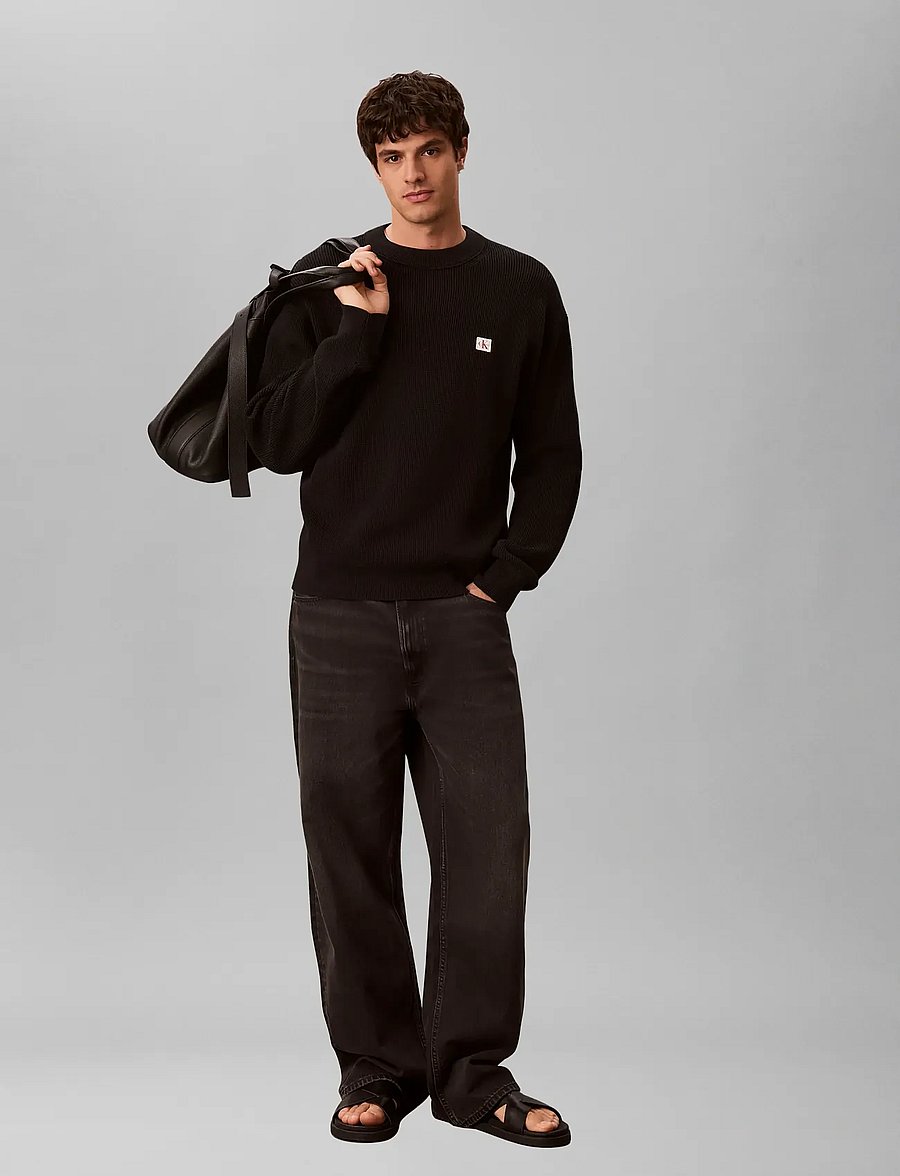 Calvin Klein Jeans - LS EZ COTTON WAFFLE CRWNK SWTR 9 - rundhals - black - 0