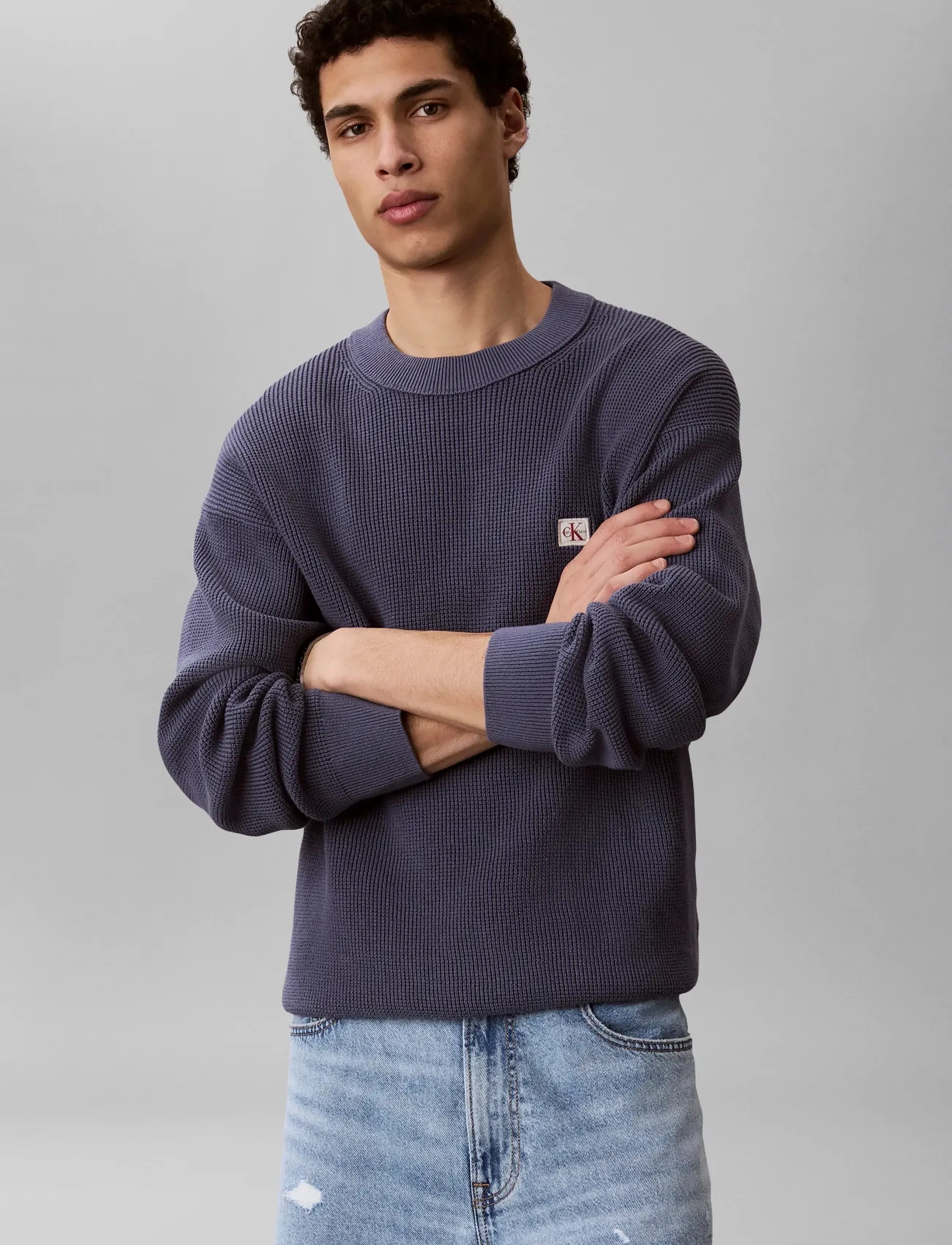Calvin Klein Jeans LS EZ COTTON WAFFLE CRWNK SWTR 9 - Strickmode - BLUE NOMAD / blue