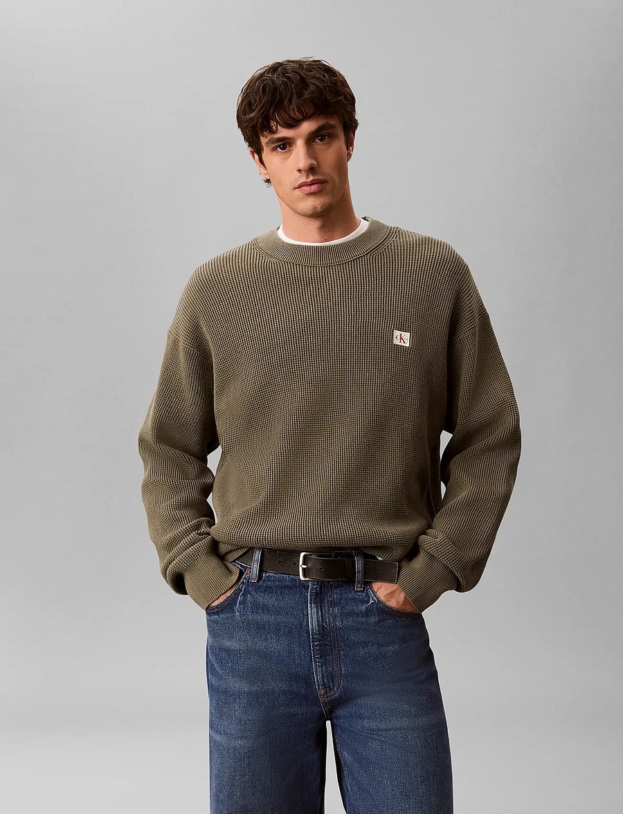 Calvin Klein Jeans - LS EZ COTTON WAFFLE CRWNK SWTR 9 - round necks - dusty olive - 0