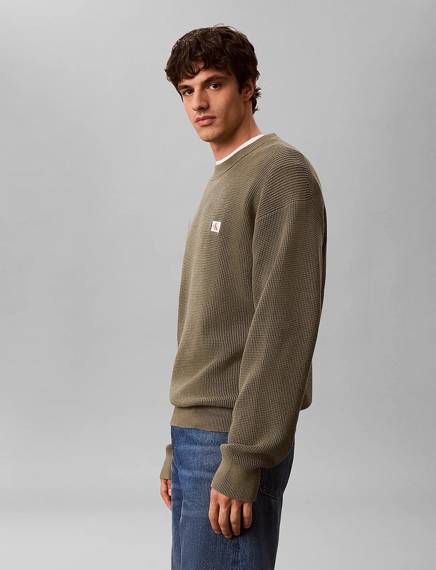 Calvin Klein Jeans - LS EZ COTTON WAFFLE CRWNK SWTR 9 - round necks - dusty olive - 3