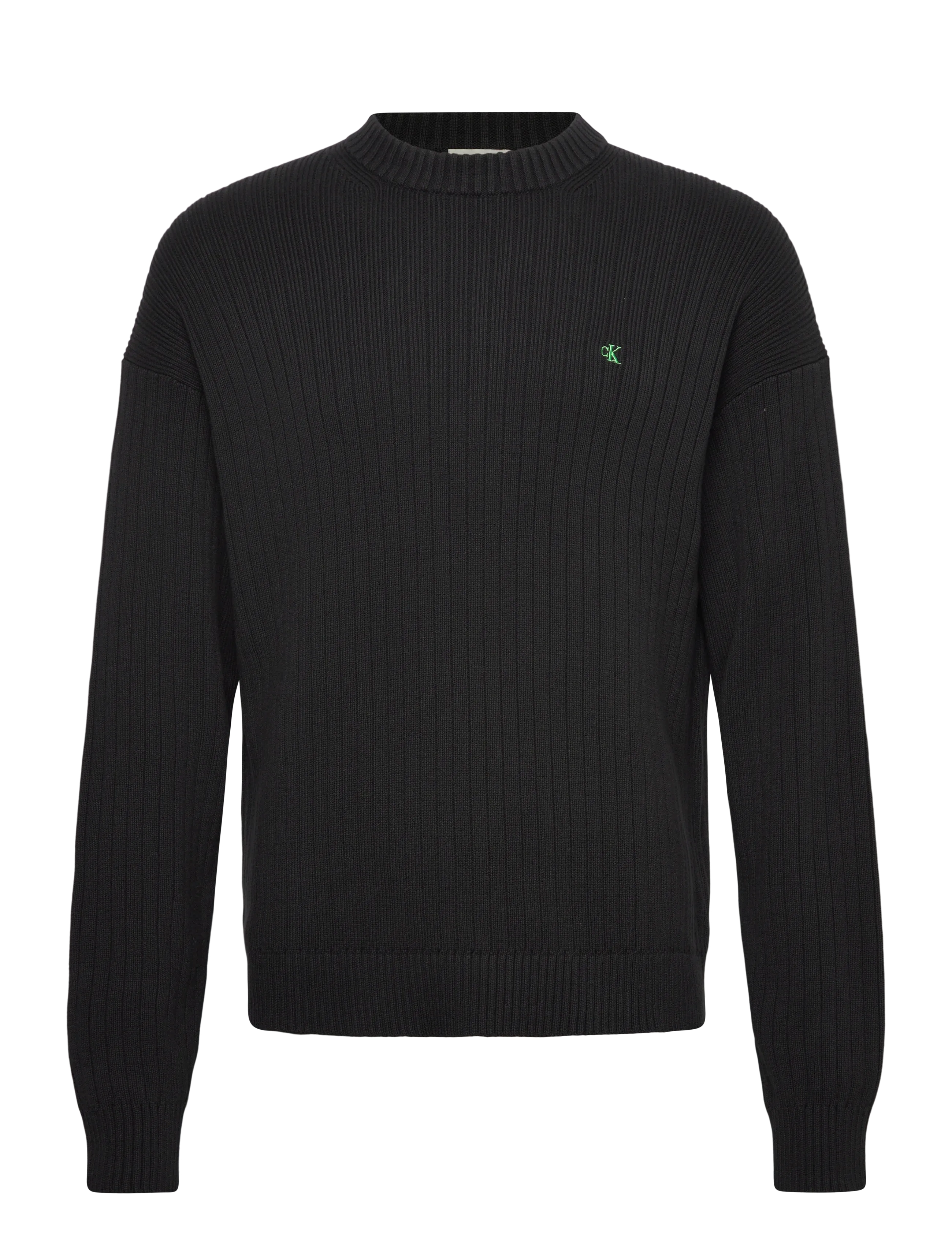 Calvin Klein Jeans LS VERTICAL TEXTURE CTTN CREWNK - Stickat - BLACK / black