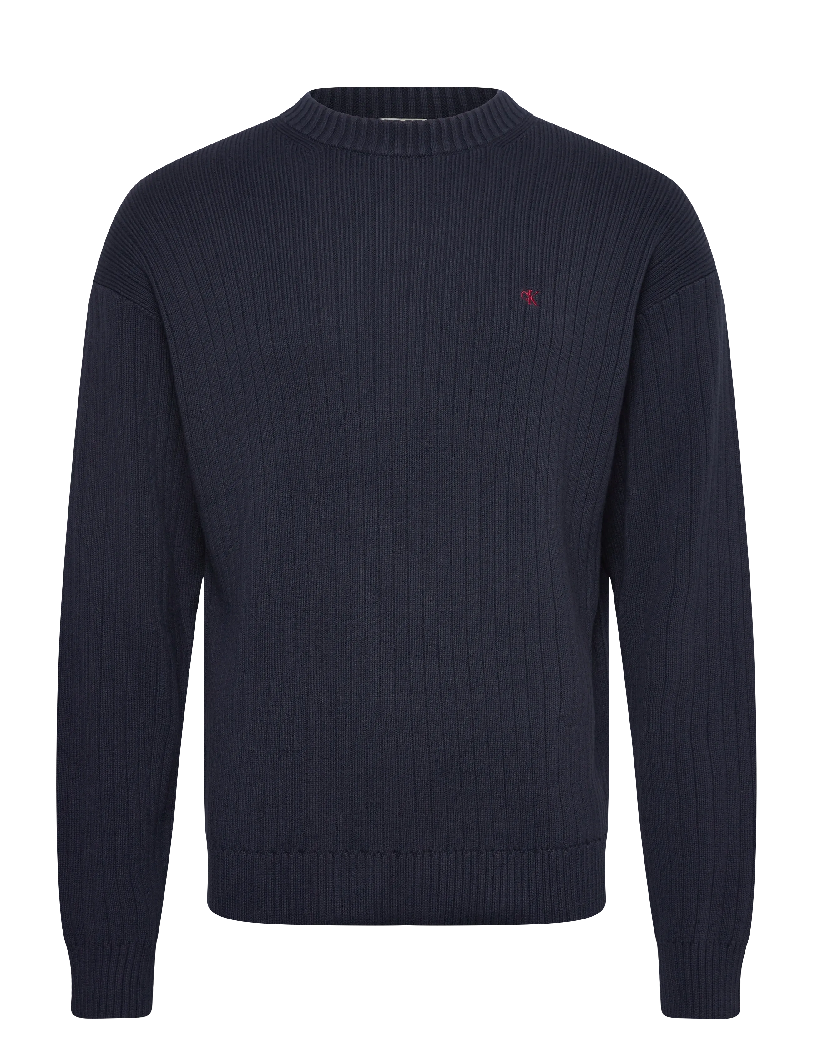 LS VERTICAL TEXTURE CTTN CREWNK - DARK SAPPHIRE