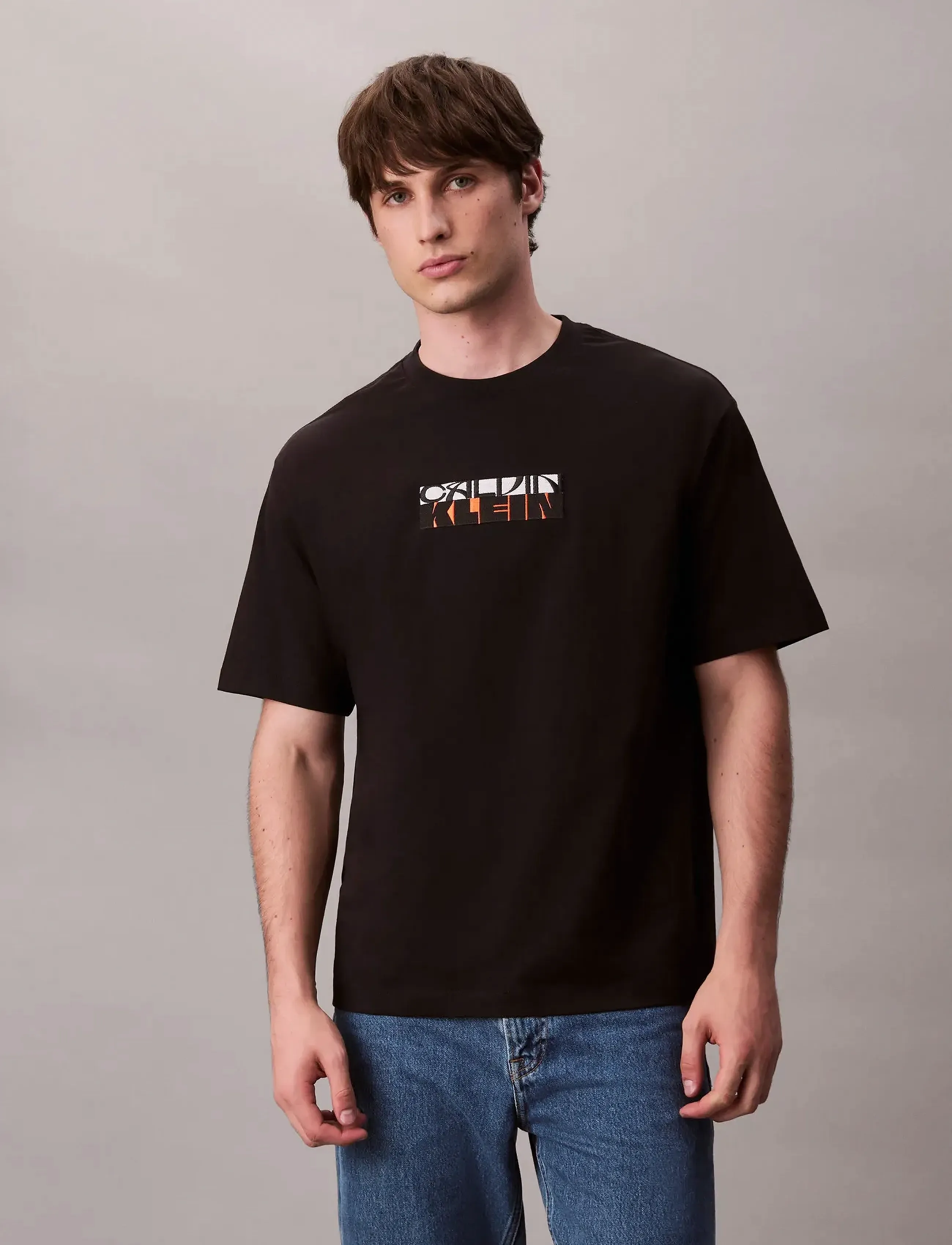 Calvin Klein Jeans Ss 16S Tc Block Gra, L, T-shirts, Schwarz - Short-sleeved, Männerswear