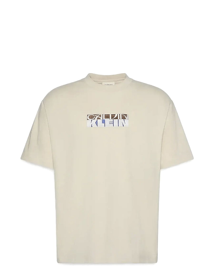 Calvin Klein Jeans - SS 16S TC CALVIN KLEIN BLOCK GRA - kurzärmelige t-shirts - bone white - 1