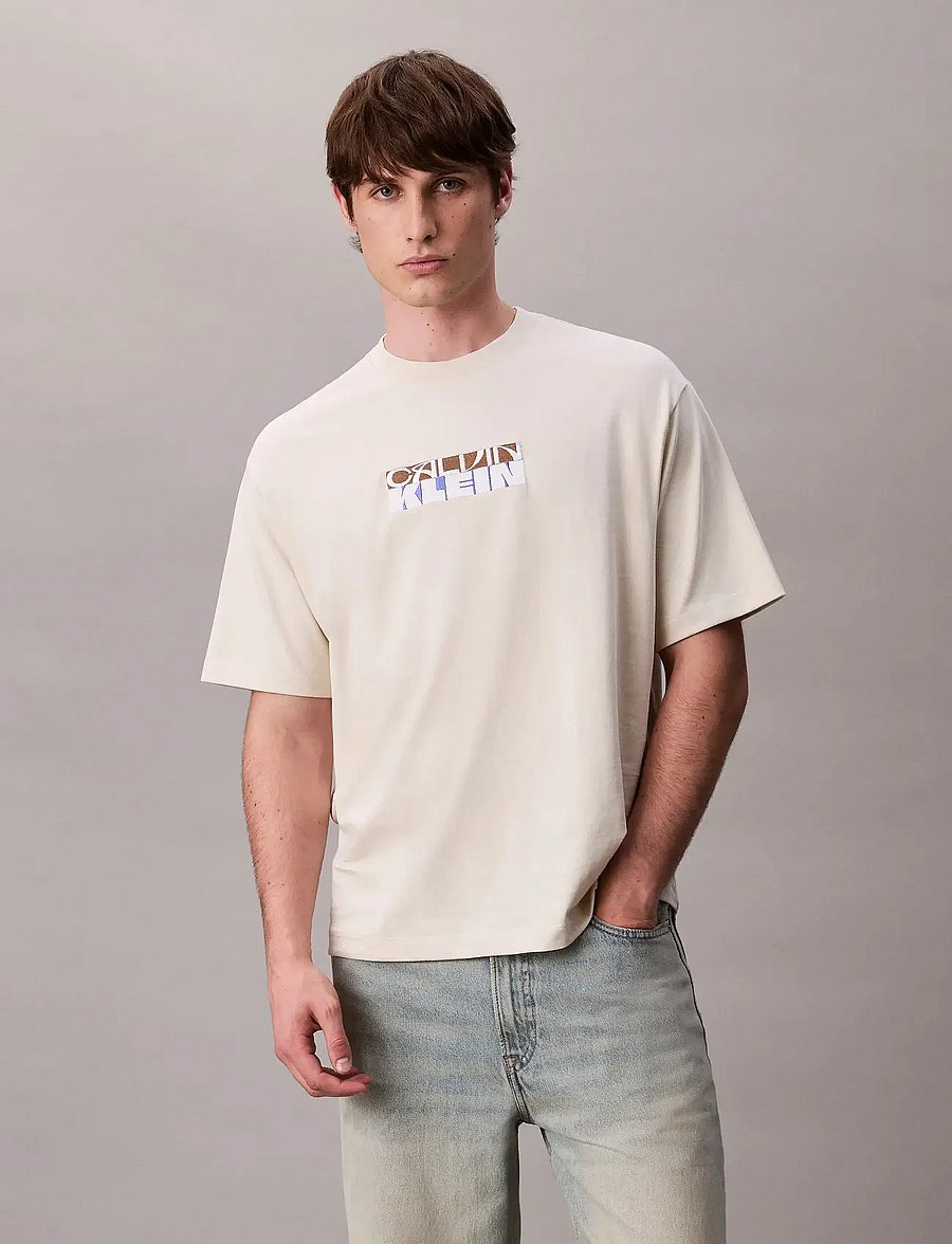 Calvin Klein Jeans - SS 16S TC CALVIN KLEIN BLOCK GRA - kurzärmelige t-shirts - bone white - 0