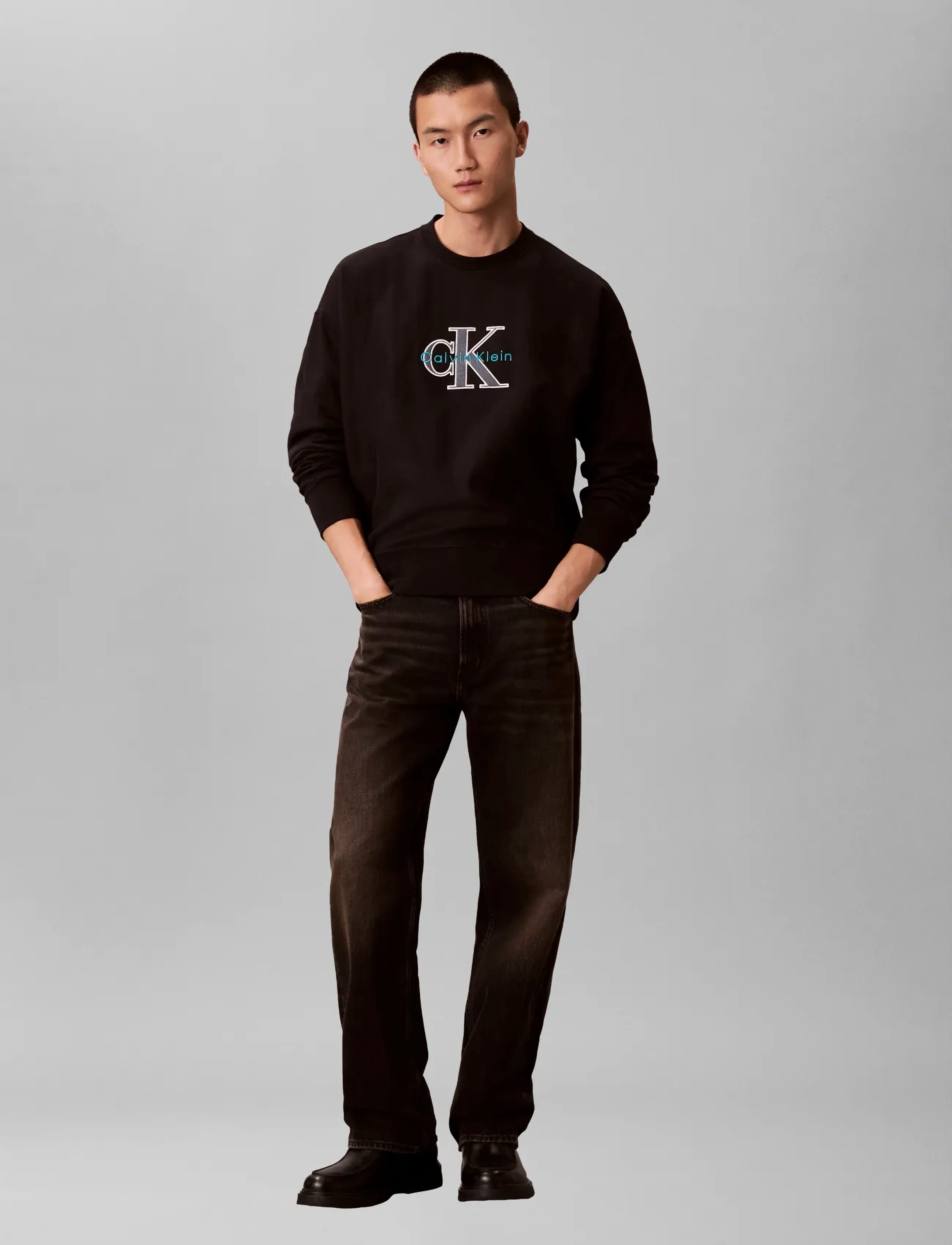 Calvin Klein Jeans PREMIUM TRI-COLOR MONOLOGO CN SW - Sweatshirts - BLACK / black