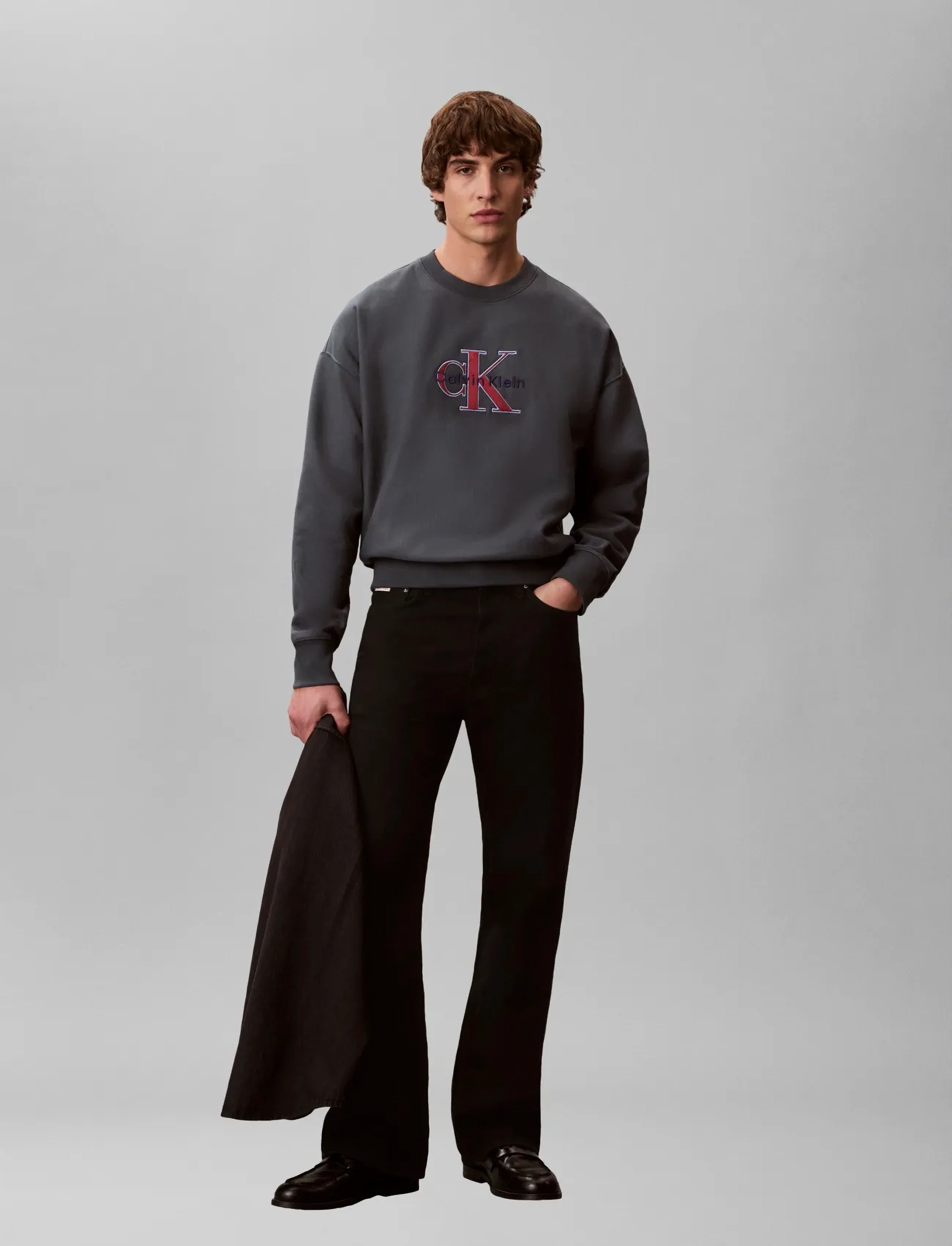 Calvin Klein Jeans PREMIUM TRI-COLOR MONOLOGO CN SW - Kleidung - HARLEM NIGHT BLUE / grey