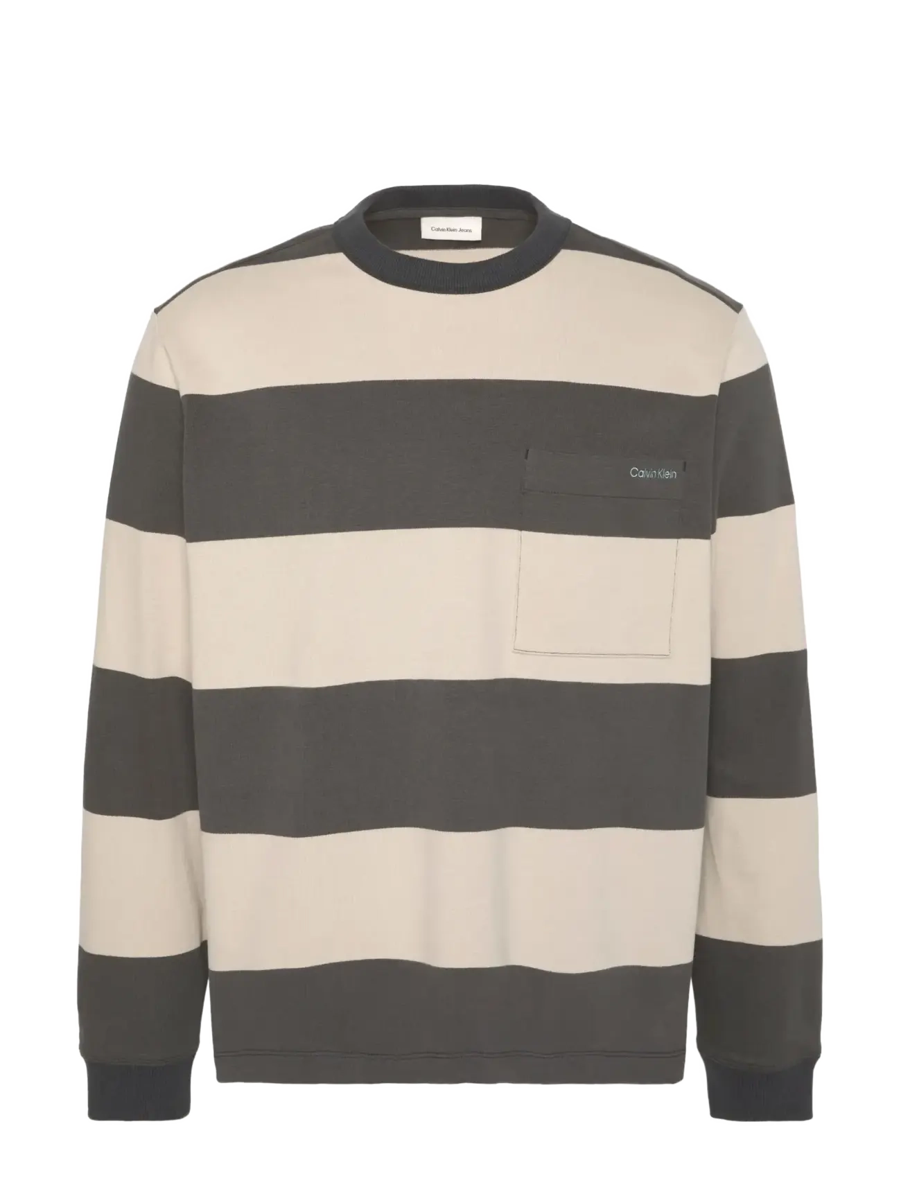 Calvin Klein Jeans LS SUEDED STRIPE POCKET TEE - Calvin Klein Jeans - PIRATE BLACK / beige
