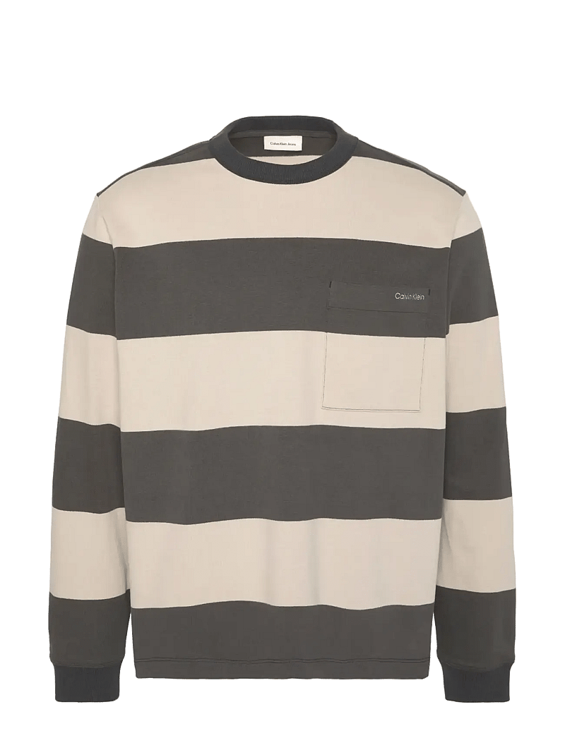 Calvin Klein Jeans - LS SUEDED STRIPE POCKET TEE - långärmade t-shirts - pirate black - 1