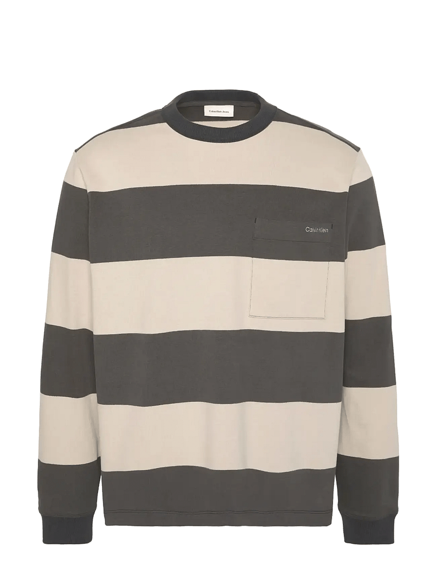 Calvin Klein Jeans - LS SUEDED STRIPE POCKET TEE - langärmelige t-shirts - pirate black - 1