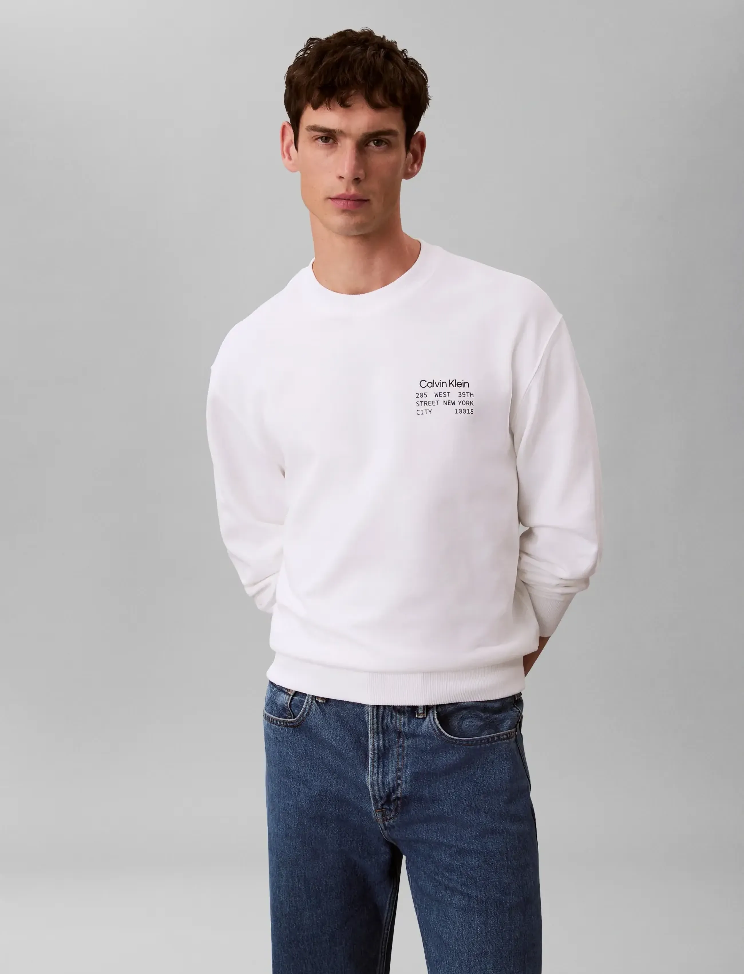 Calvin Klein Jeans LS EU 350TERRY GRAPHIC CN SWTSHR - Sweatshirts - BRIGHT WHITE / white