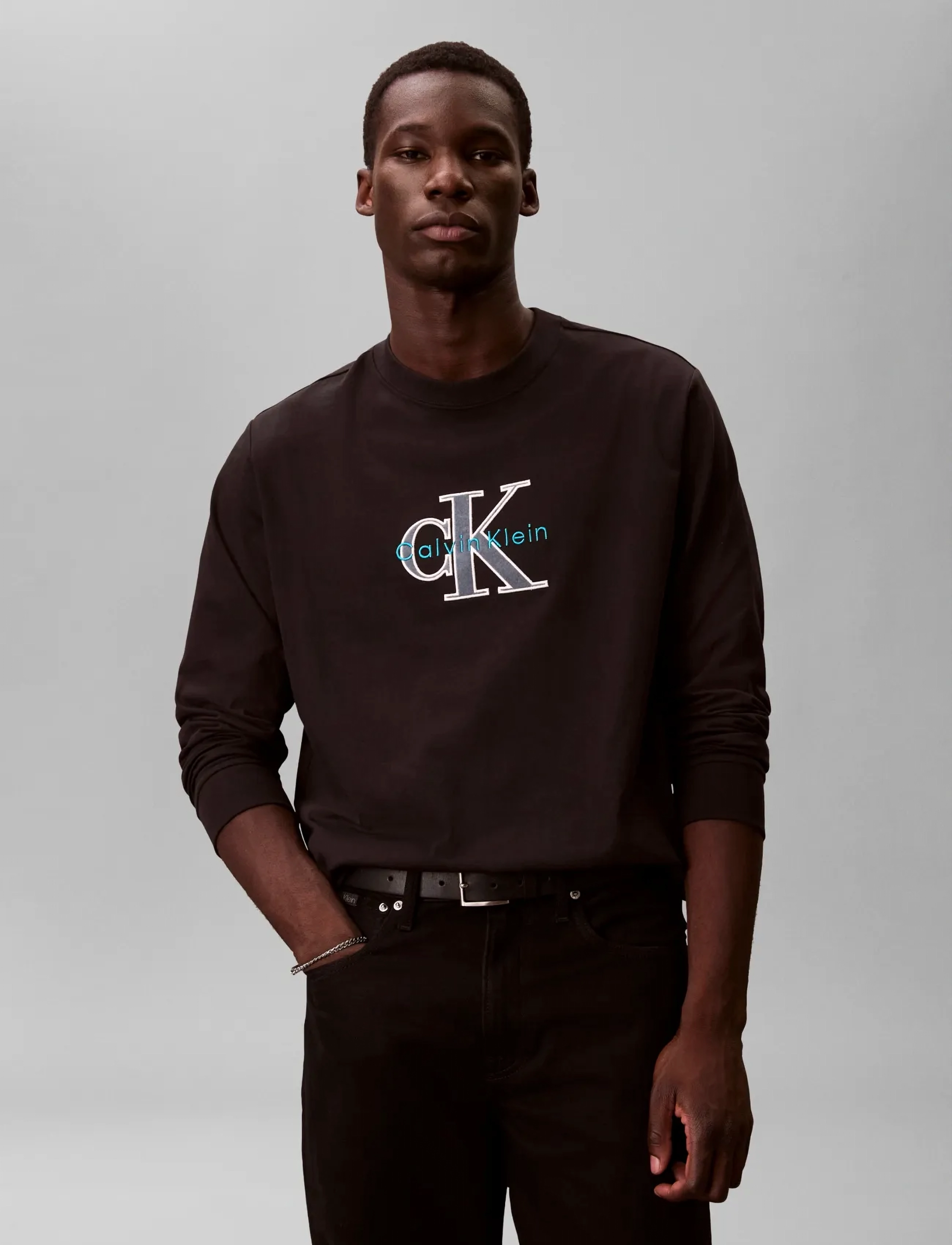 Calvin Klein Jeans LS 16S JERSEY TRI-COLOR MONOLOGO - Sweatshirts - BLACK / black