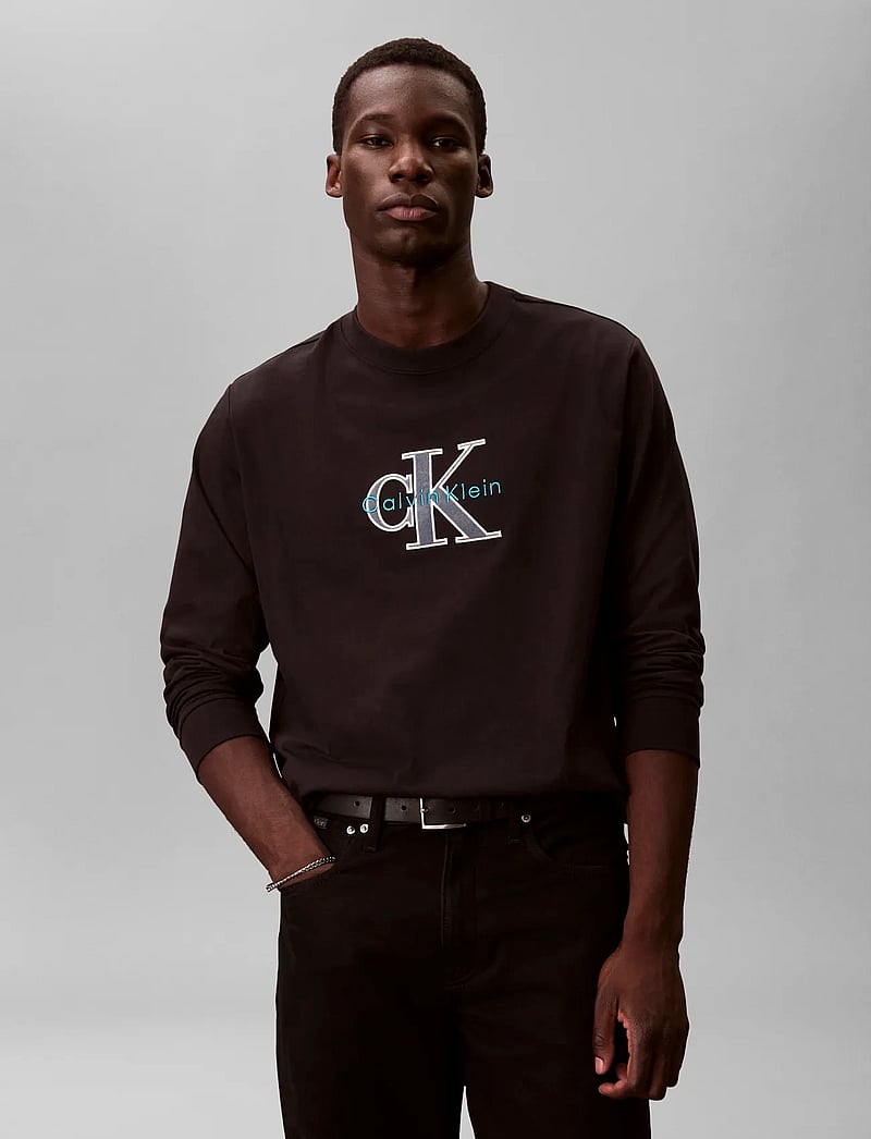 Calvin Klein Jeans - LS 16S JERSEY TRI-COLOR MONOLOGO - sweatshirts - black - 0